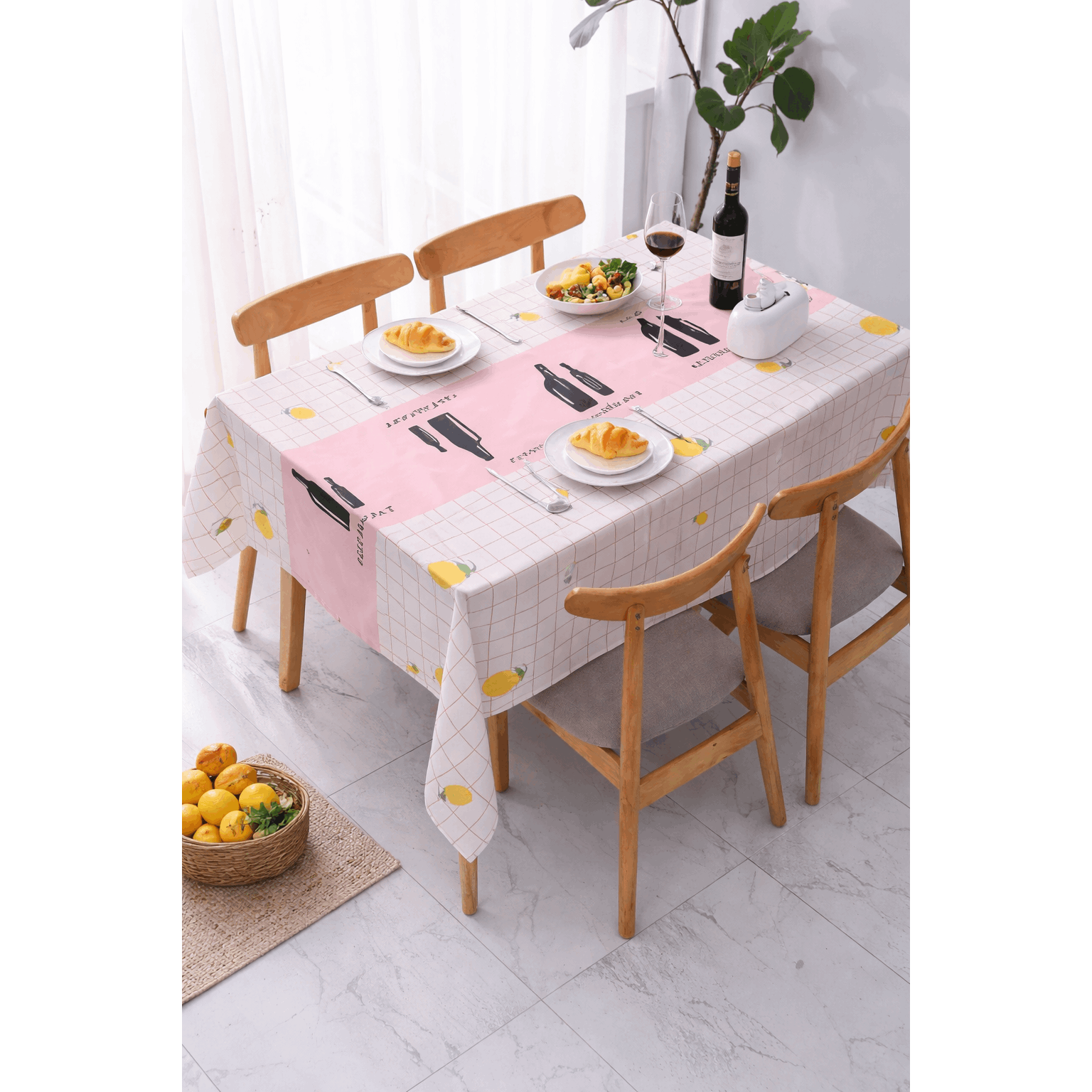 Fine Waterproof Tablecloth For Dining Table, Rectangular Fine Tablecloth For Birthdays, Events, Banquets, Capri Lemons