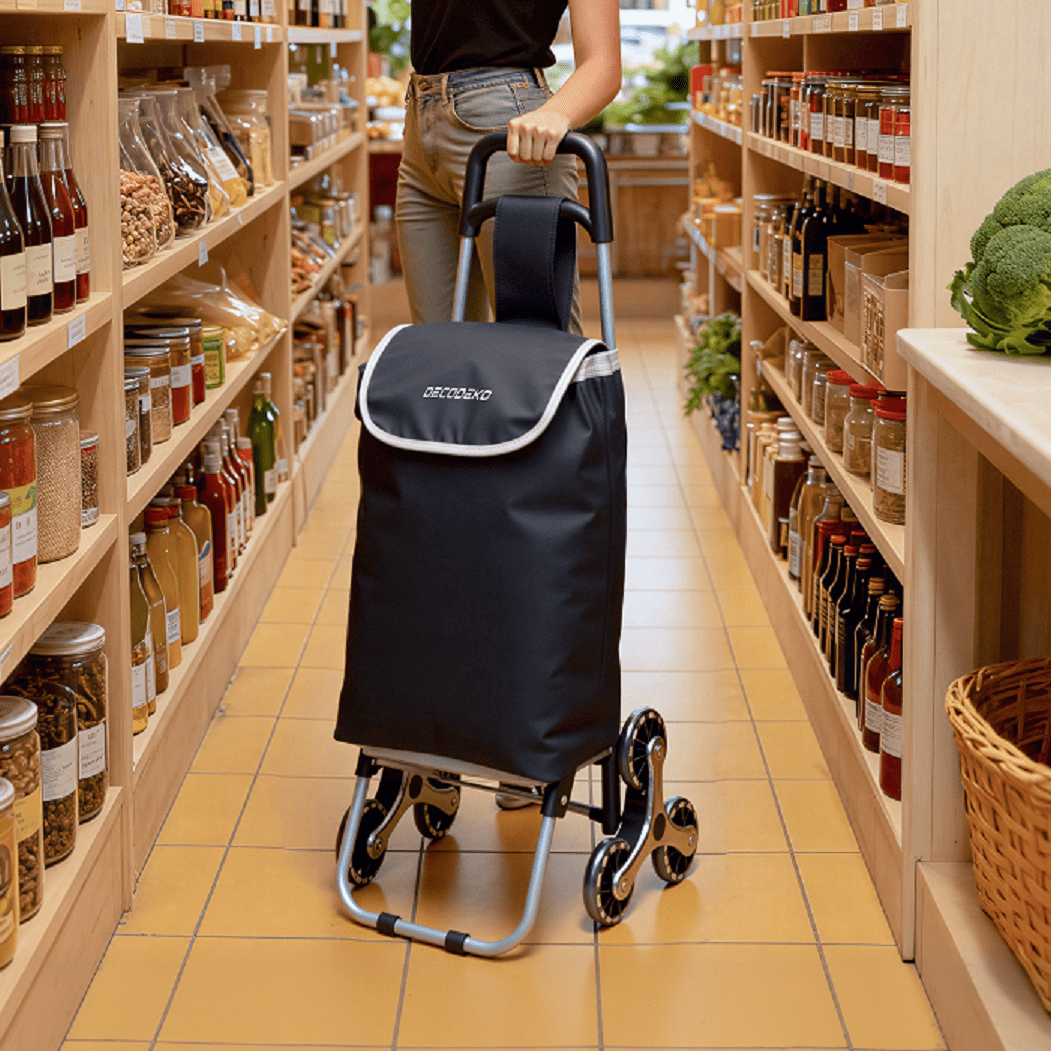 TEMU Foldable Aluminum Shopping Cart, Collapsible Shopping Trolley With Oxford Fabric Bag, Removable Shopping Bag With Wheels, 6-wheel Shopping Cart