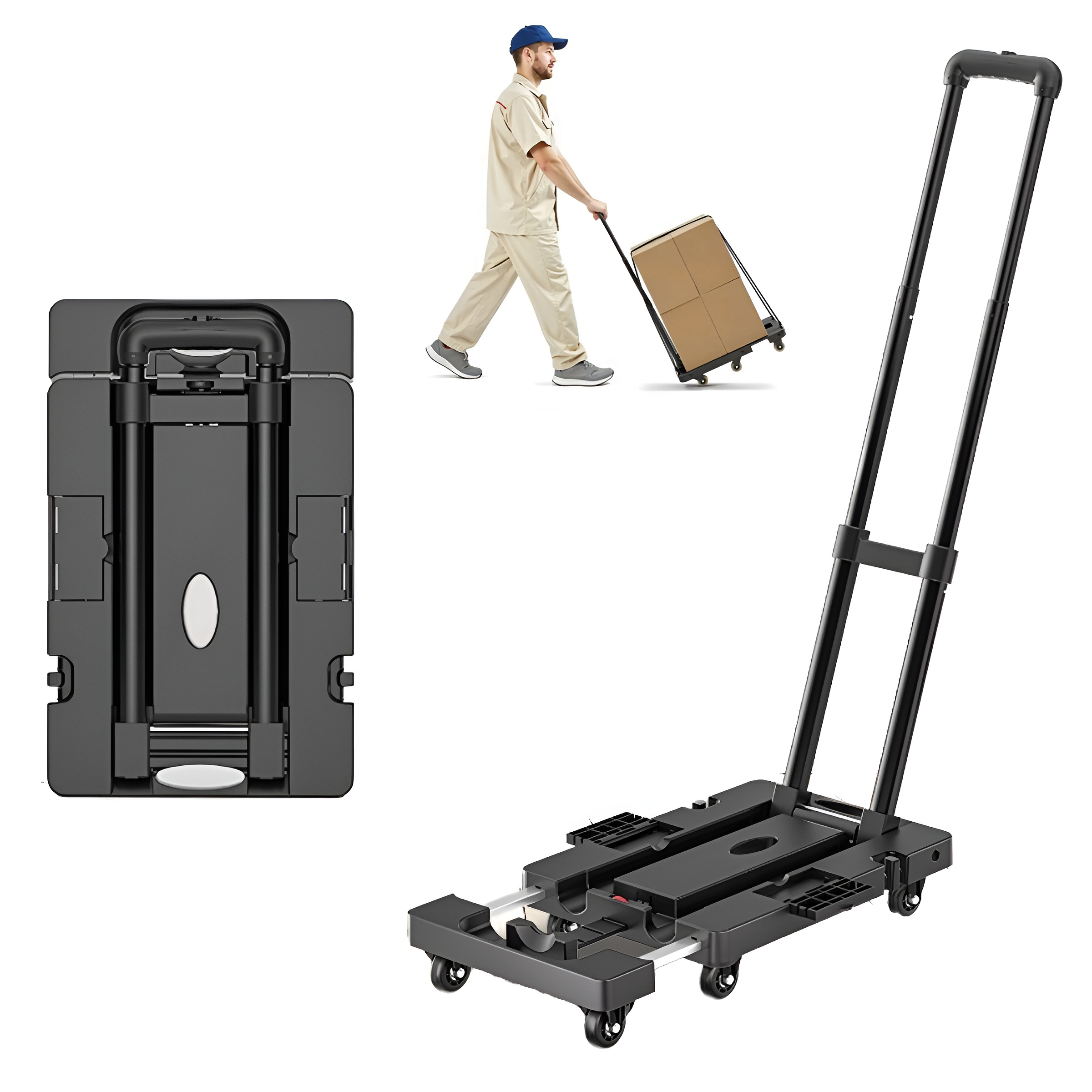 TEMU Plegable Extensible Multiusos con | Plataforma Expandible Ajustable, Mango Telescópico Regulable, Carro de Transporte Compacto y Resistente para