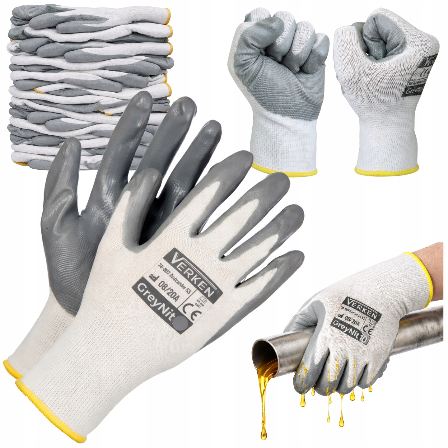 TEMU Greynit Nitrile Work Gloves, 12 Pairs, Bhp Protective Gloves, Size 9, 10, Nitrile-coated Work Gloves, Precision, Oil-resistant, Technical Work