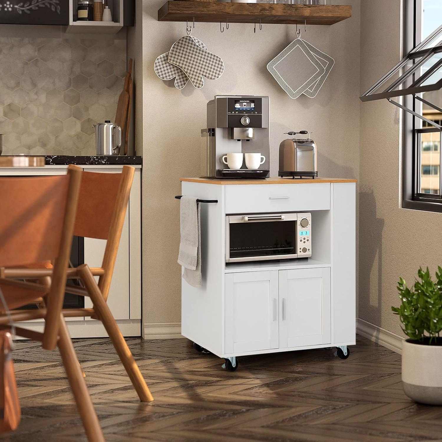 Kitchen Island Cart With Storage, Rolling Kitchen Island On Wheels With Large Drawer, 2-door Cabinet