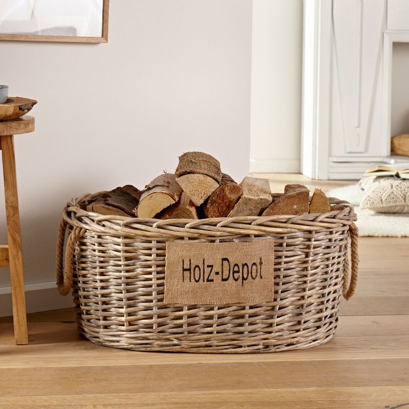 Image of Wicker Basket In Shabby Look, Firewood Basket, Willow Basket