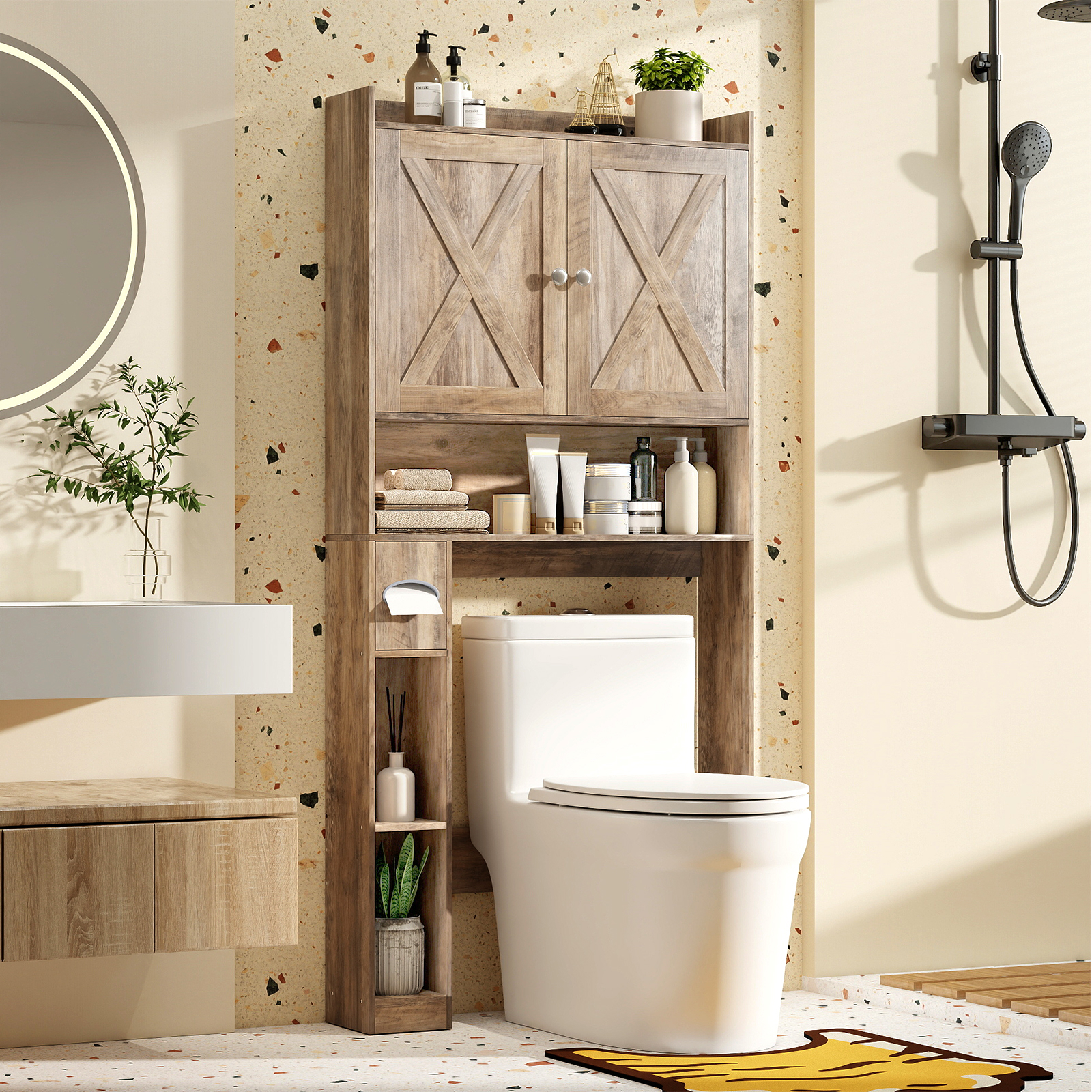 Storage Furniture Above Toilets, Washing Machine Wardrobe With 2 Slap Door, Adjustable Shelves, 81.5x19.5x172cm