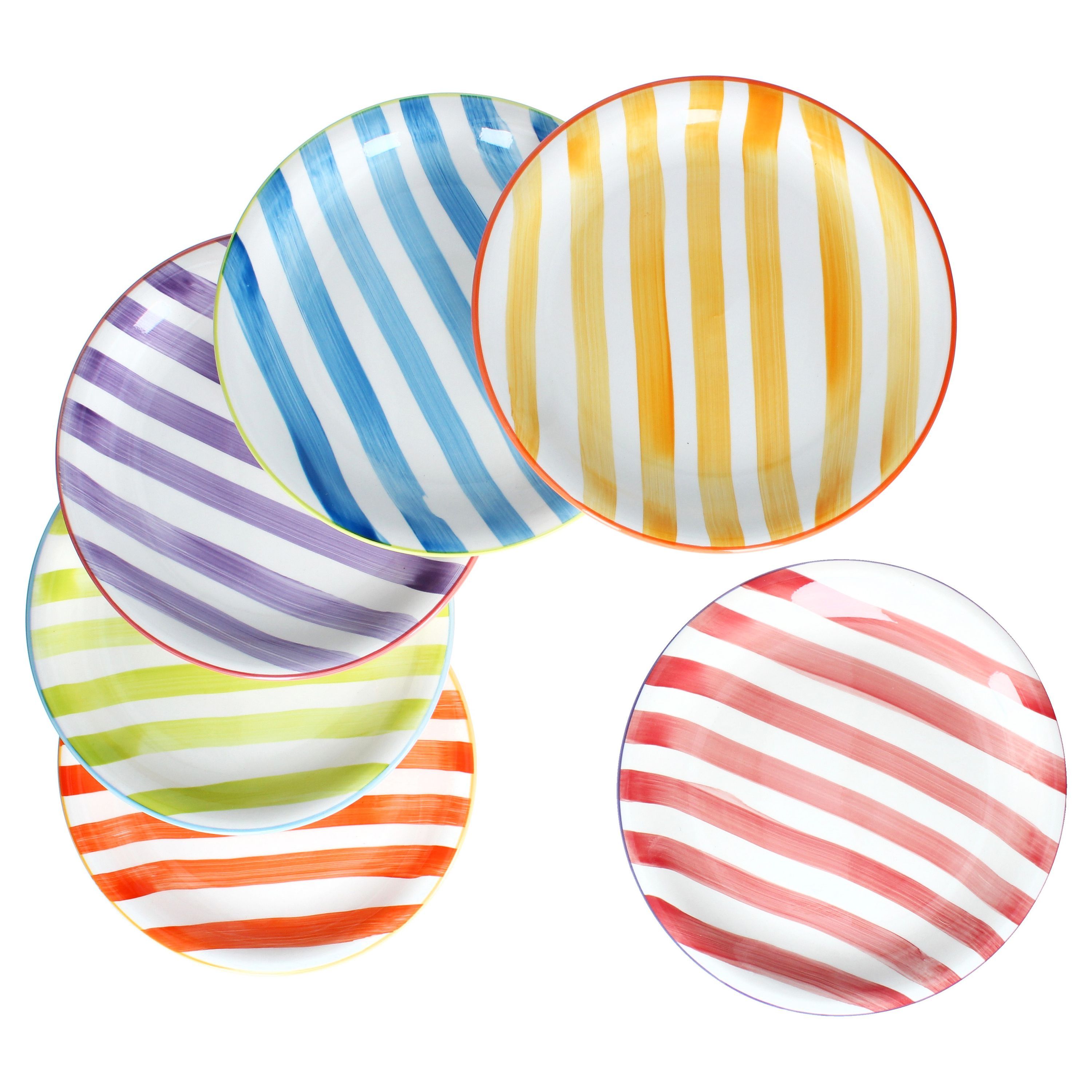 6-piece Set Summer Stripes Stoneware Dinner Plates For 6 People - 24325634