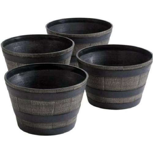 set of 4 wooden oak effect half flower planters stylish traditional wooden garden pots for outdoor decoration home garden plastic material