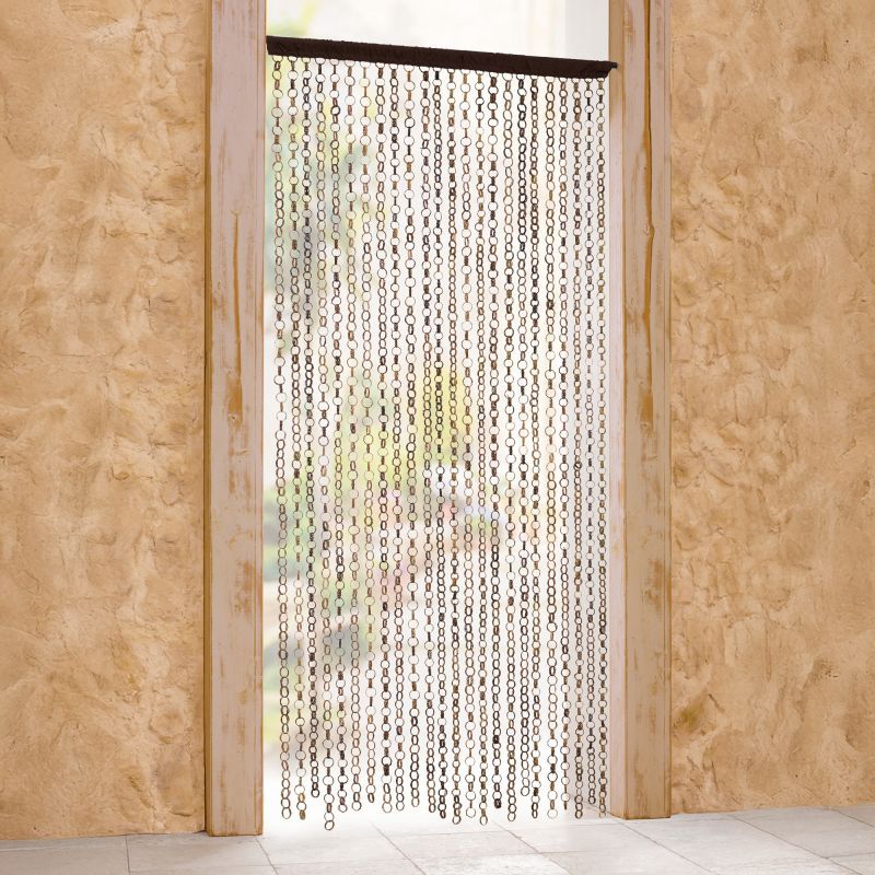 Image of Bamboo Door Curtain "ring In Ring" Balcony Door Insect Screen Curtain, Cord Curtain, Bamboo Curtain, Room Divider