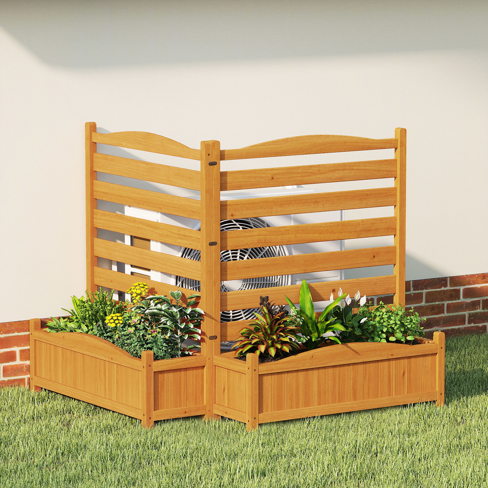 Image of Air Conditioner Fence With Planter Box, 2/3-panel Freestanding Outdoor Wood Privacy Screen, Kit, Ac Unit, Trash Can & Pool Equipment Enclosure, Decorative Garden Fence, 36"w X 45"h