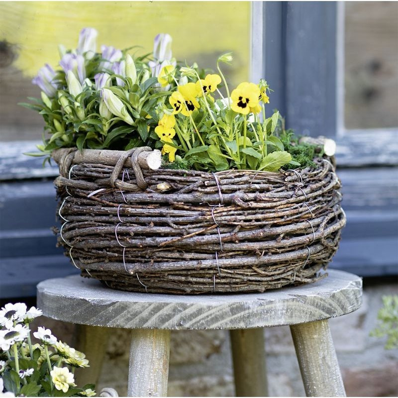 E-shop Pflanzkorb "Birkenreisig" groß Ø 30 cm, Pflanzschale, Blumentopf, Pflanztopf, Pflanzgefäß