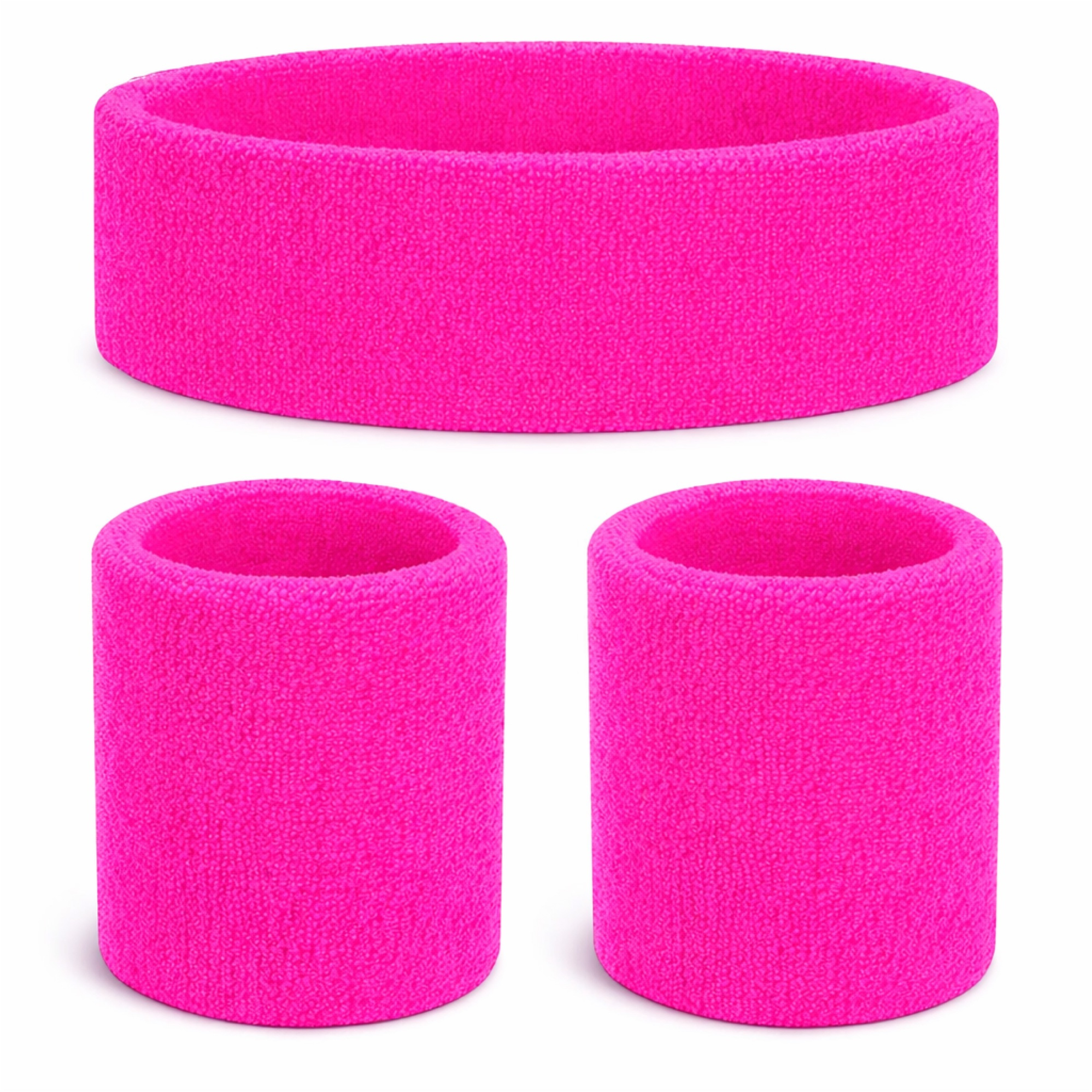 Image of Tk Carnival And Mardi Gras Accessory – 3-piece Set Sweatband & Headband Set In Pink – Outfits & 80s And 90s Retro Style