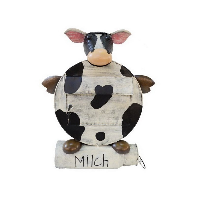 Decorative Wall-mounted Mailbox With Newspaper Roll - "erna" Cow Design, Stylish Outdoor Mailbox For Home Decoration