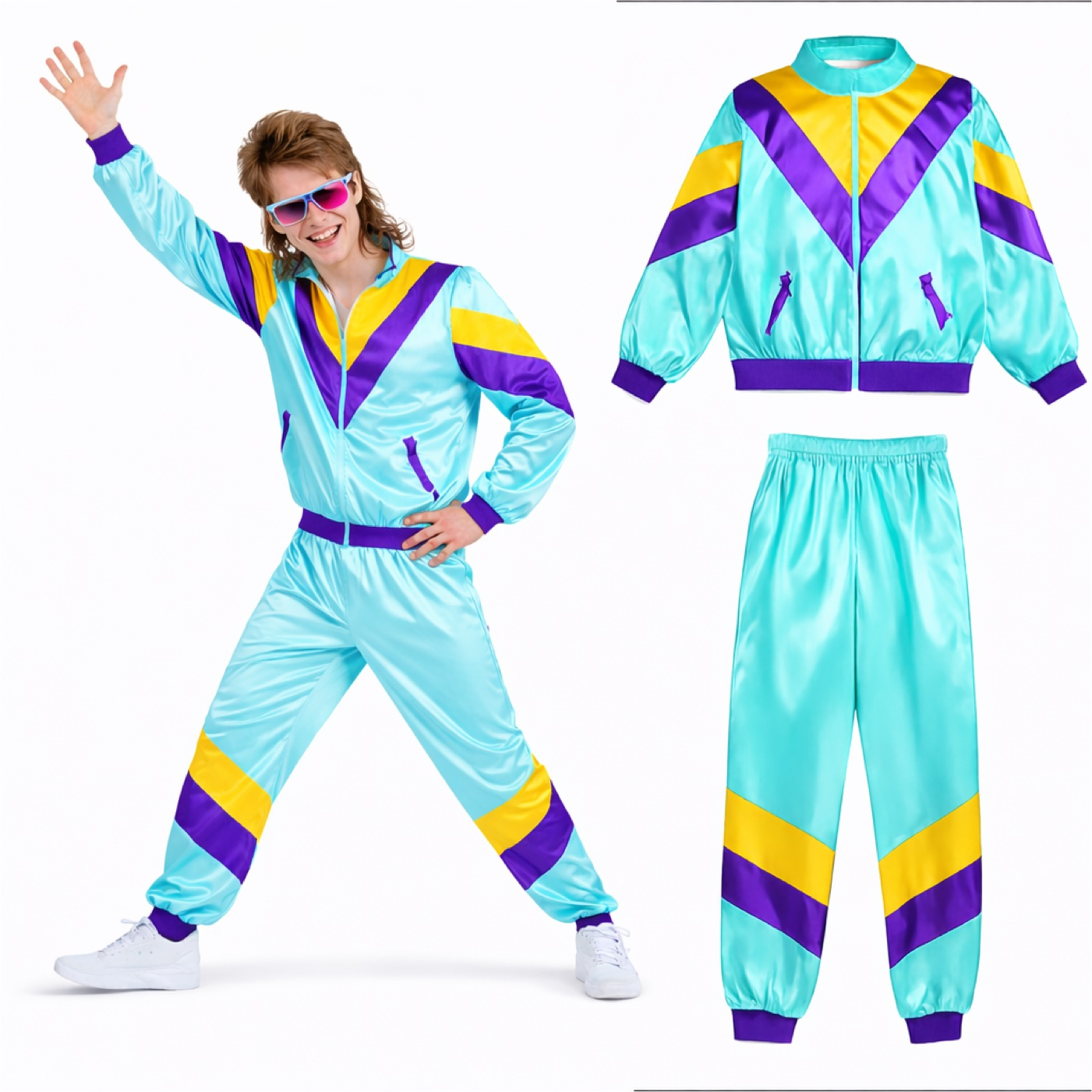 Image of Tk 80s 90s Jogging Suit Overalls - Retro Bad Taste Tracksuit Outfit - Men's & Women's For Carnival & Mardi Gras