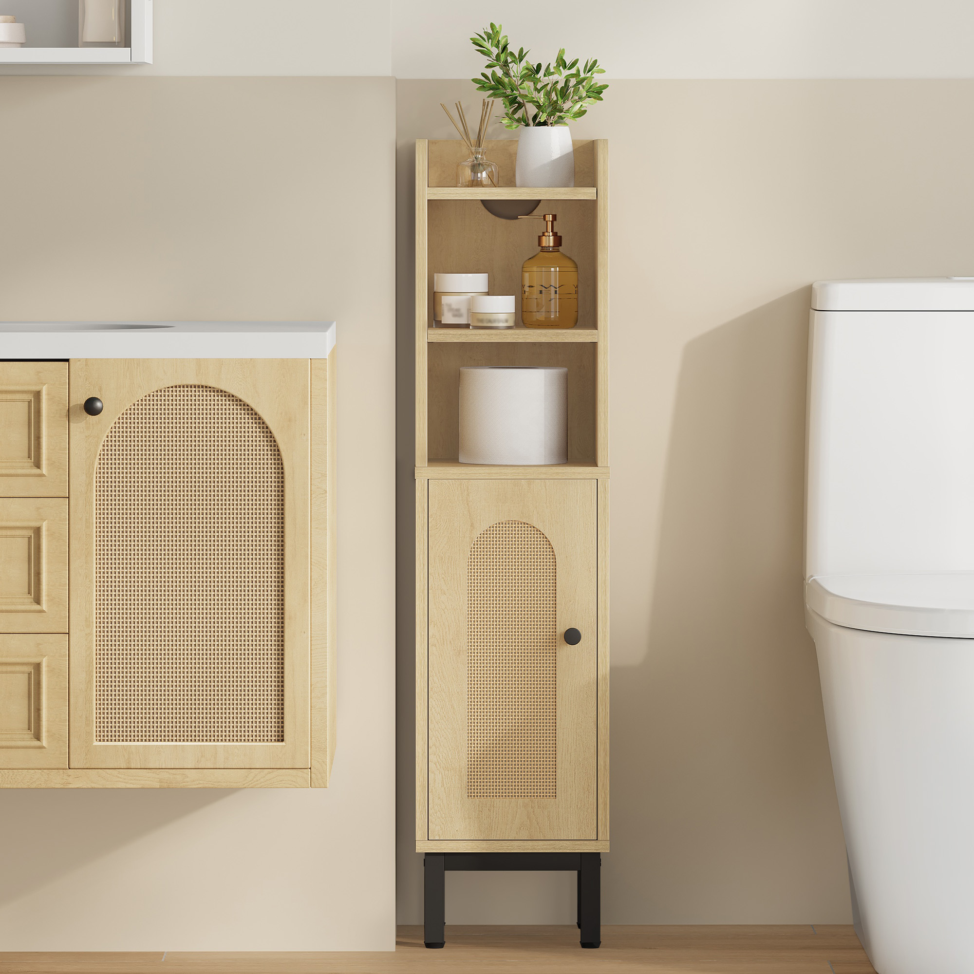 Image of Narrow Bathroom Cabinet With Adjustable Shelves, Space- Toilet Cabinet For Small Spaces, Easy Assembly, 20 × 20 × 83 Cm