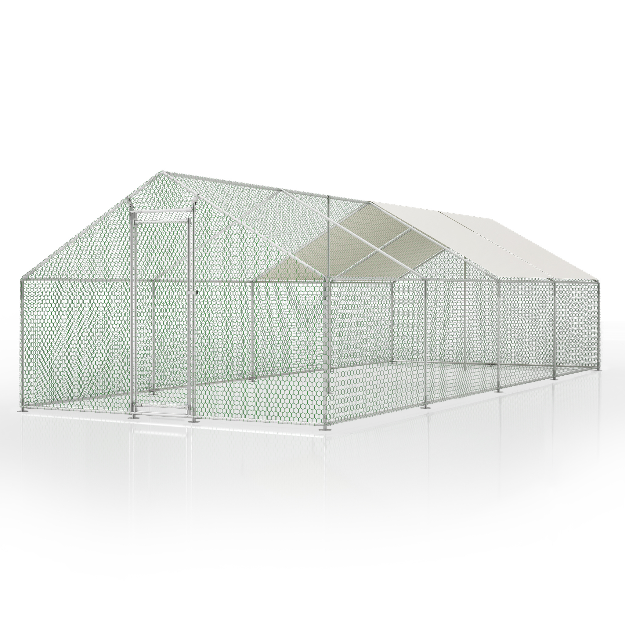 Image of 3x8m Chicken Coop, Outdoor Chicken Cage For Free-range Housing, With Safety Lock, Coated Net, And Pe Roof, Enclosure For Chickens, Ducks, Rabbits, And Other Small Animals