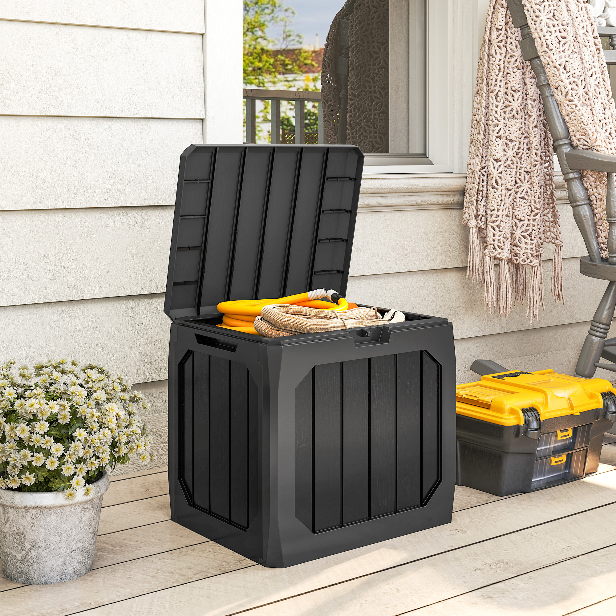 Garden Storage Box 121 , Waterproof Plastic Cushion Box With Recessed Handles, Uv-resistant, Supports Up To 100 Kg, For Balcony And Terrace