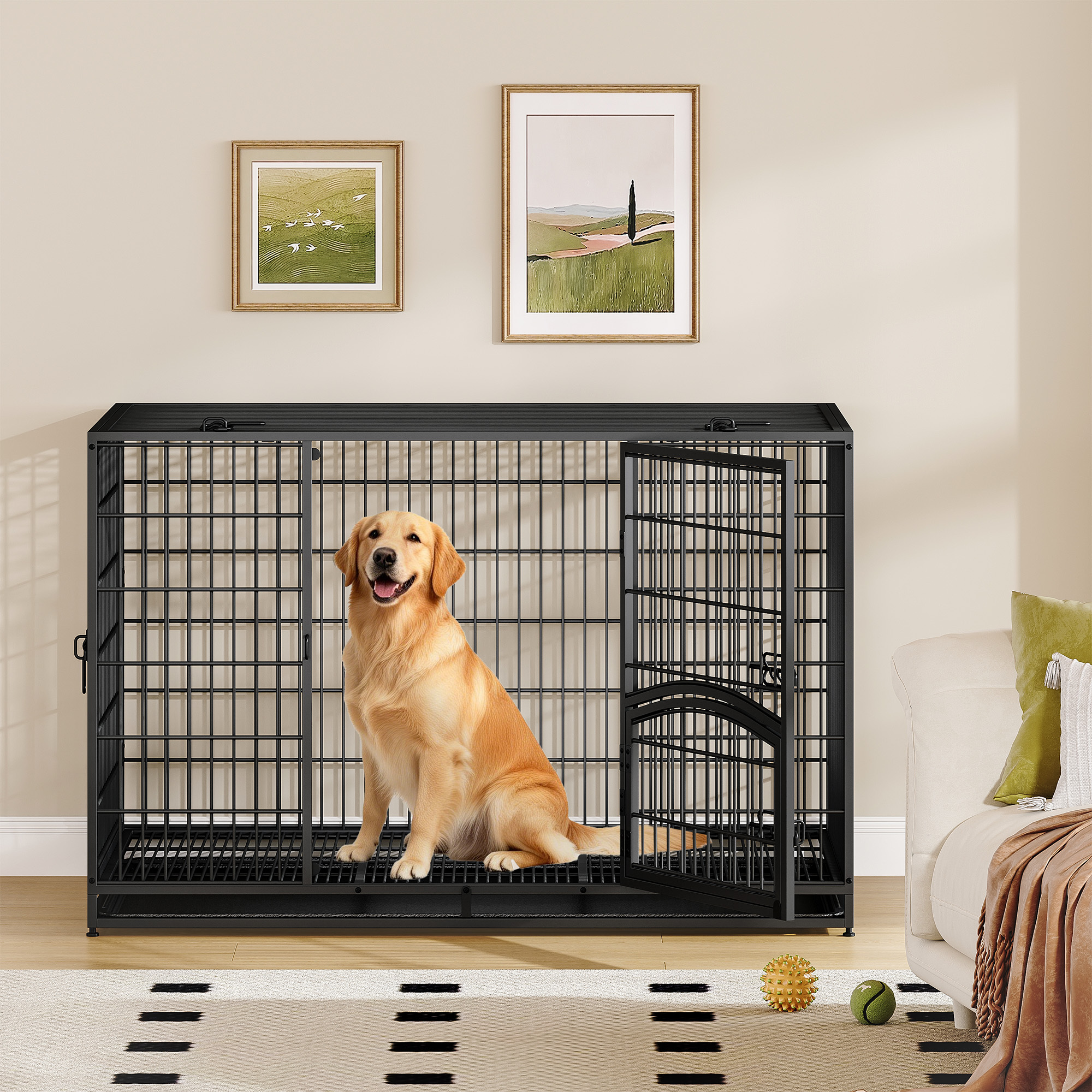 Image of Heavy-duty Dog Cage, Xxl Metal Crate For Home, 4-door Dog Enclosure With Side Door And Removable Tray, Easy To Clean, Pet Cage, Black, 122 X 74.5 X 80.5 Cm