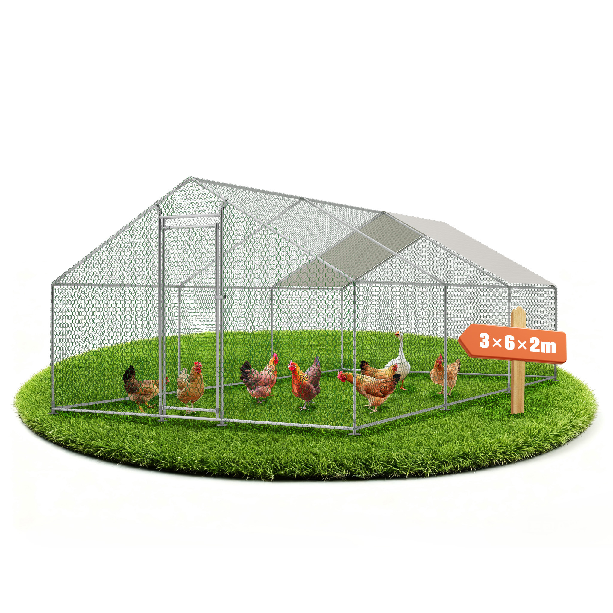 Image of 3x6m Chicken Coop Chicken Cage Outdoor Enclosure For Free-range Farming, Outdoor Enclosure With Safety Lock, Coated Net And Pe Roof, Enclosure For Chickens, Ducks, Rabbits And Other Small Animals
