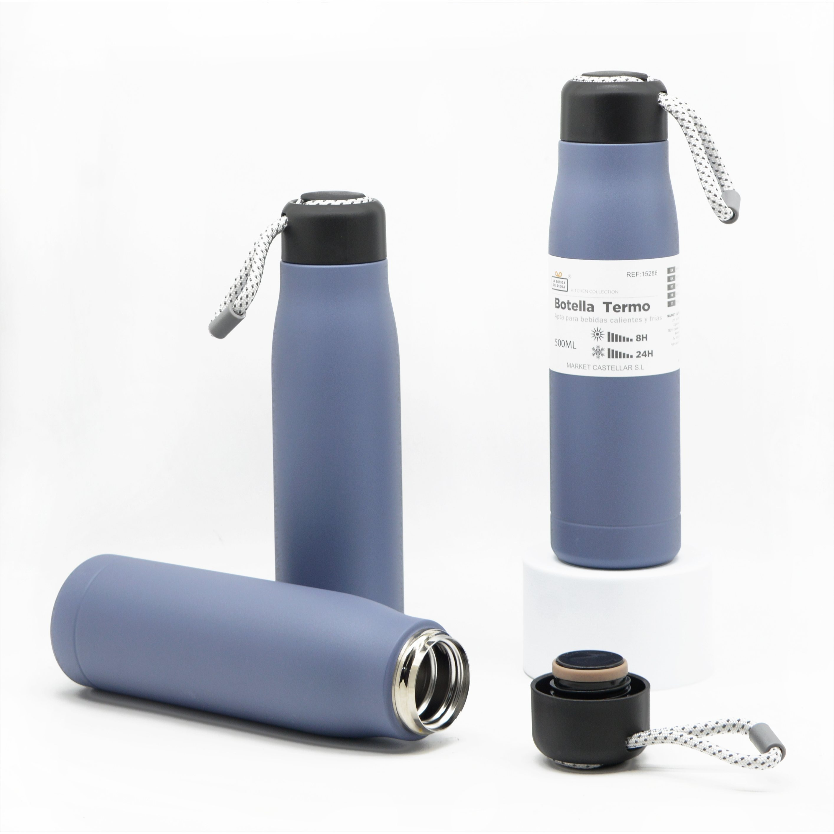 TEMU Botella Térmica de Acero Inoxidable 500ml, Aislamiento al Vacío Doble Capa, 5 Colores Disponibles, el 8 horas y el frío 24 horas