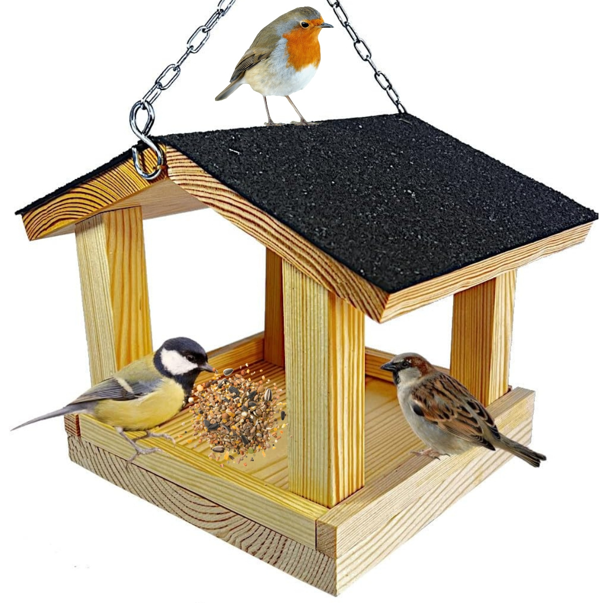 Wooden Bird Feeder Solid Birdhouse Decoration For The Garden
