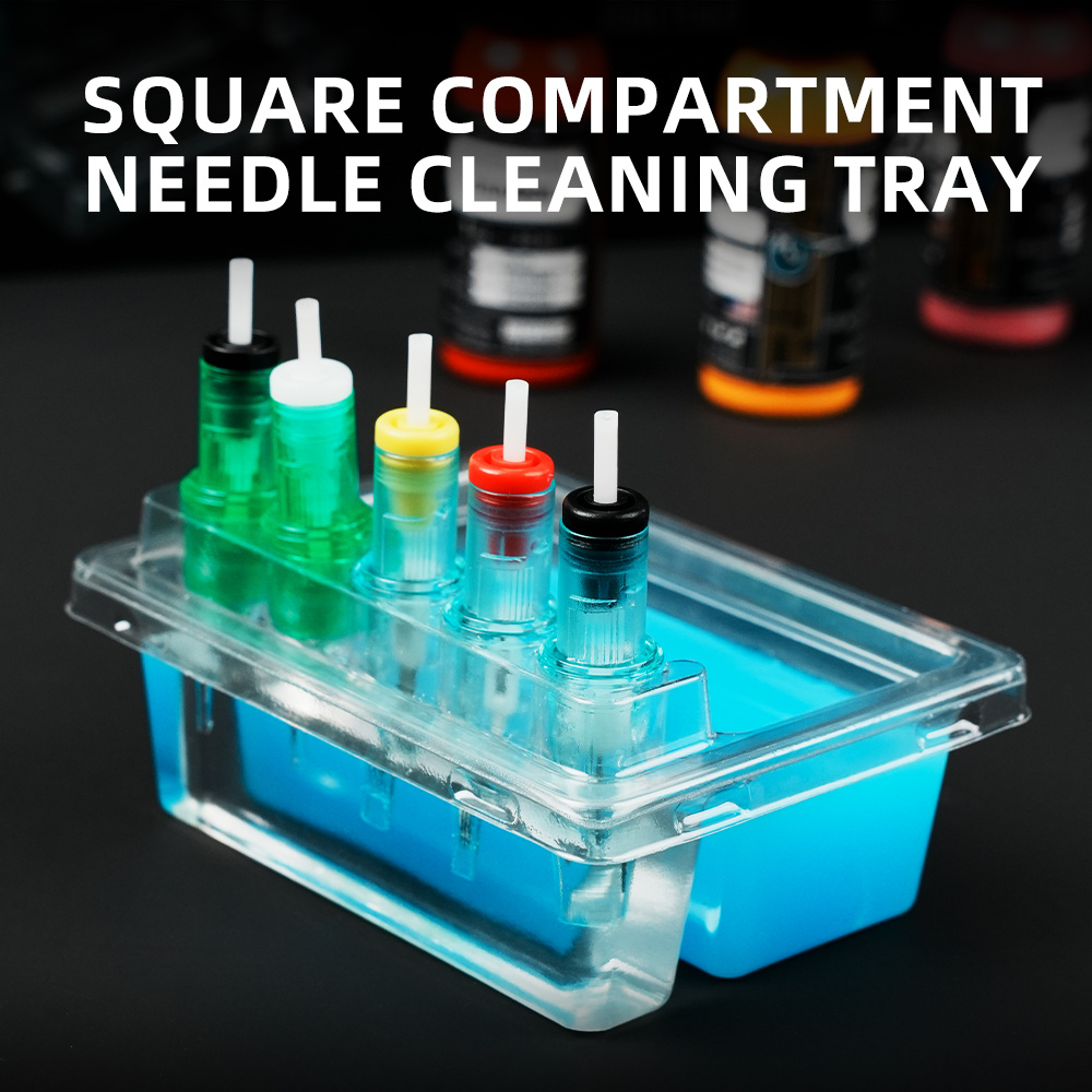 Image of 20 Square Cleaning Cups For Tattoo Needles, Transparent Needle Holders For Tattoo Ink Cartridges, Single-use Plastic Cleaning Cups For Tattoo Needles.