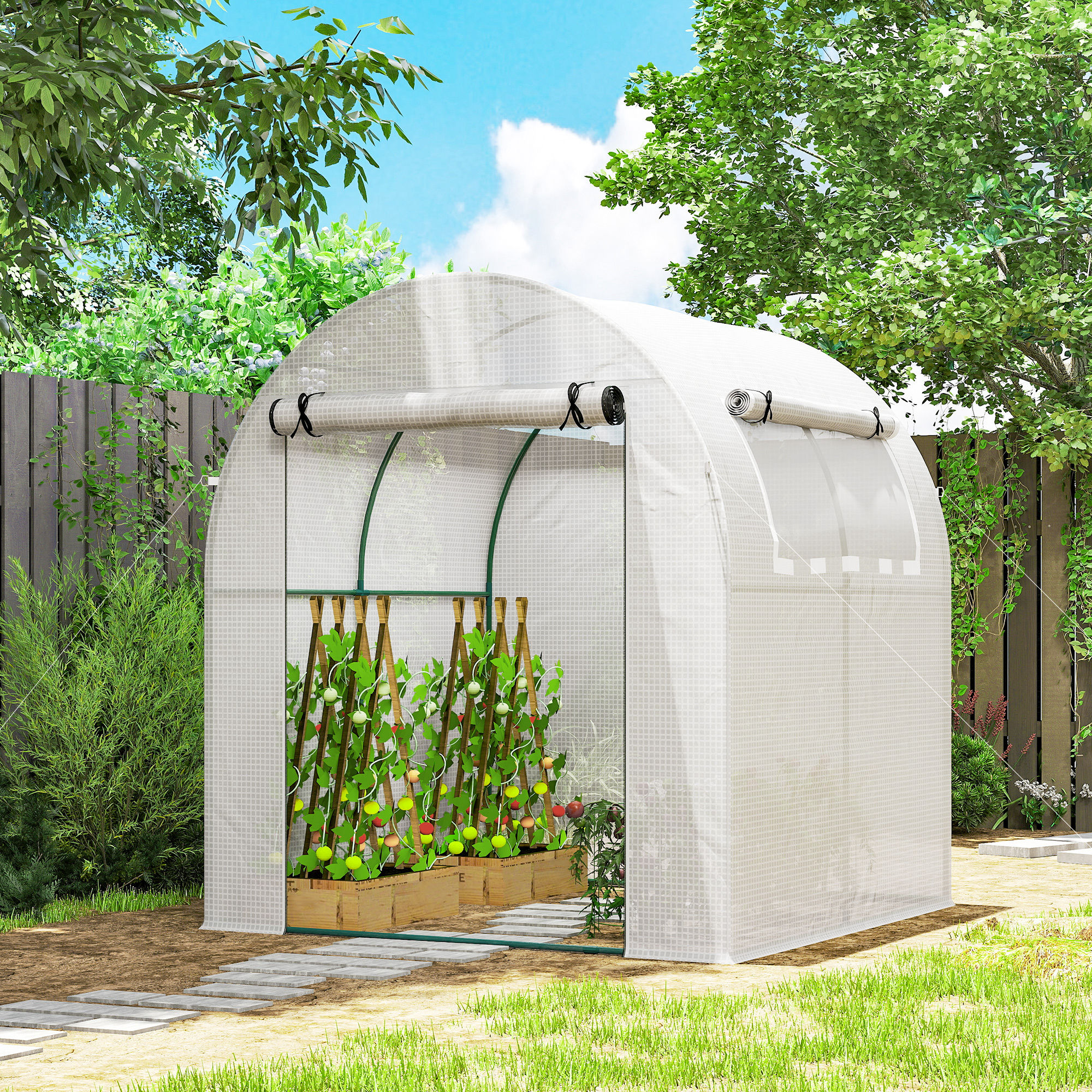 Image of Greenhouse, Film Greenhouse With Roll-up Windows & Door, Mesh Window Uv Protection, Film Tunnel, Winter-resistant Greenhouse For Garden, Balcony, 1.8 X 1.8 X 2