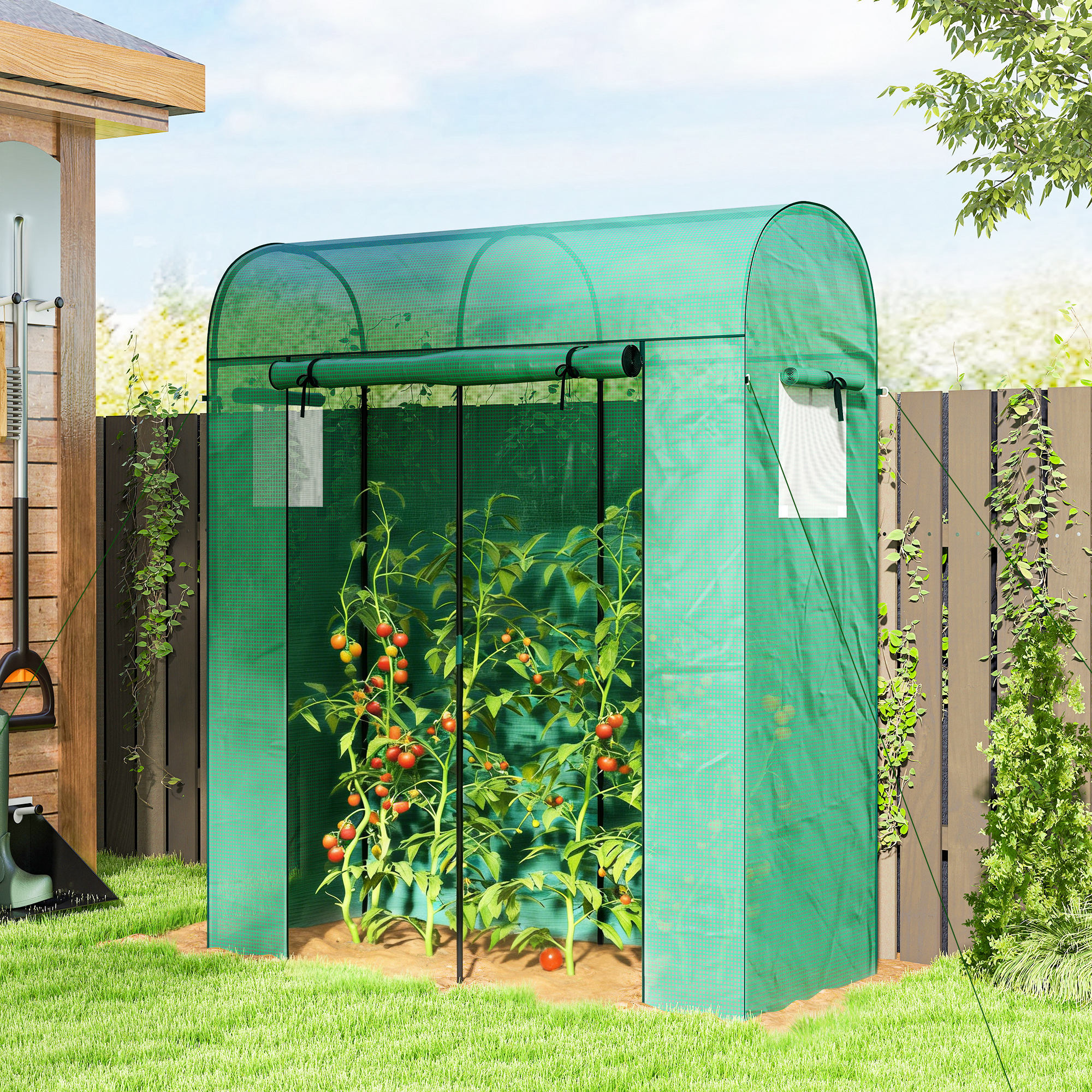 Tomato Greenhouse Film Greenhouse With Roll-up Door, Mesh Windows, And Arched Roof, 170 X 68 X 200 Cm, Sturdy Greenhouse With Pe Film And Ground Stakes, For Garden, Balcony, Terrace, Green