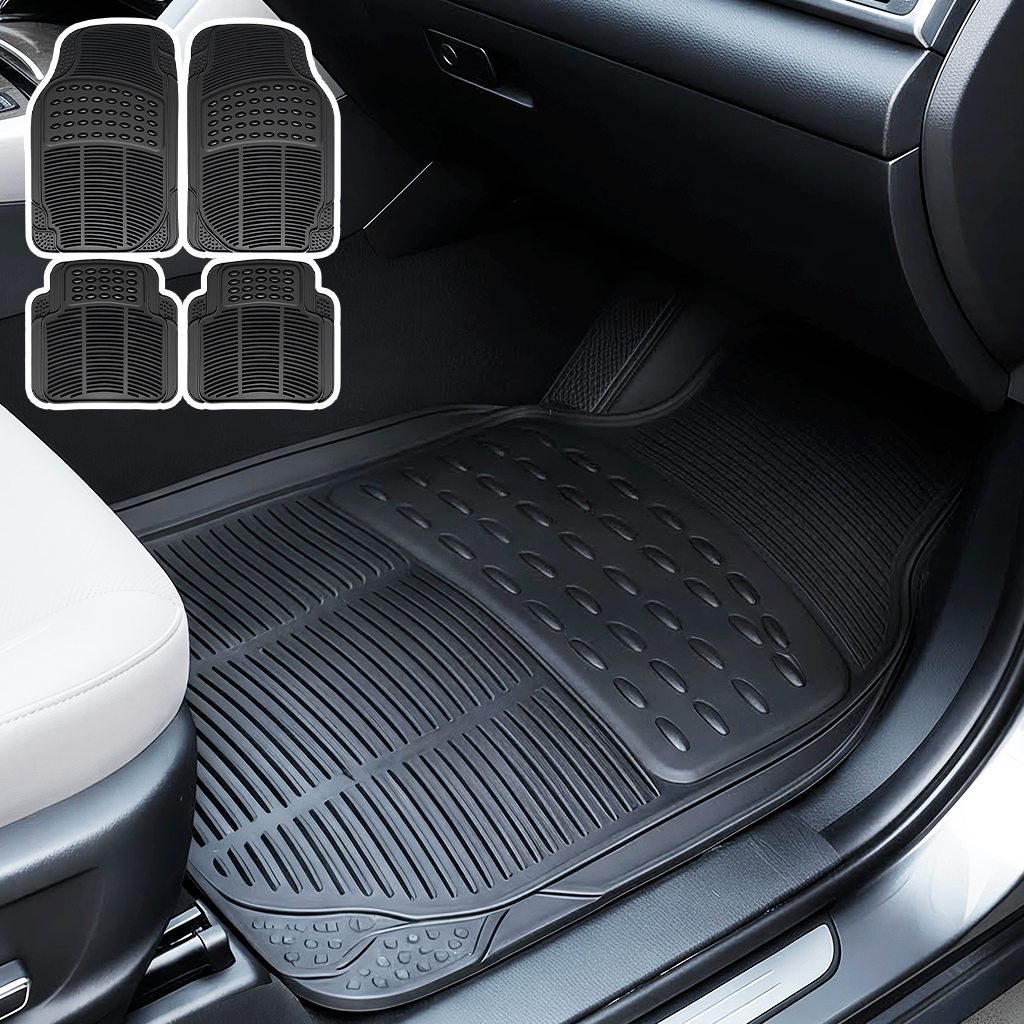 TEMU Black Rubber Car Floor Mats, Providing Protection, With Anti-slip Design, Universal Corner Treatment. Suitable For Cars, Suvs. Anti-slip