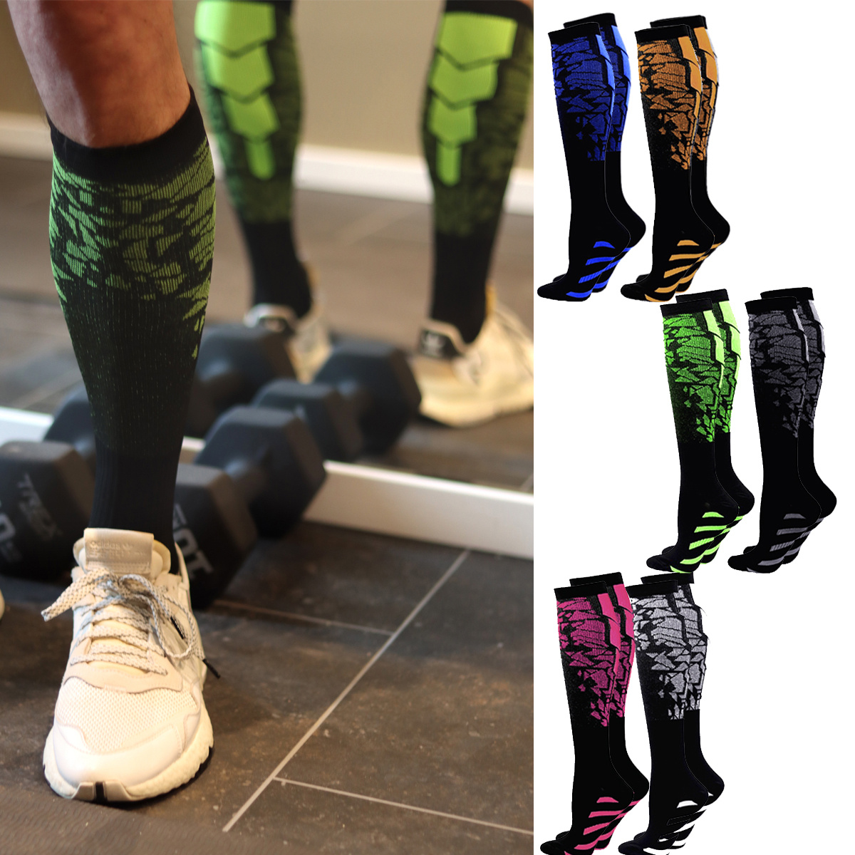 Image of Compression Stockings For Men And Women, Support Stockings, Compression Socks, Colorful Sports Support Stockings For Recovery, Running, Jogging, Travel, Flight, Skiing, Everyday, Random Color