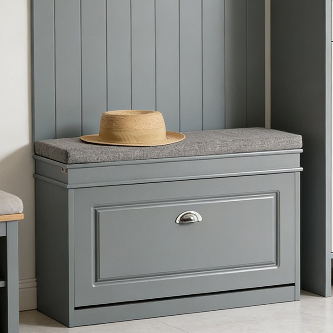 TEMU Panca Porta Scarpe per con Contenitore e Seduta Imbottita, Panca con Baule, Laterale e Gancio, Grigio, 75�24�51 cm, HAOTIAN GTS93-M-IH