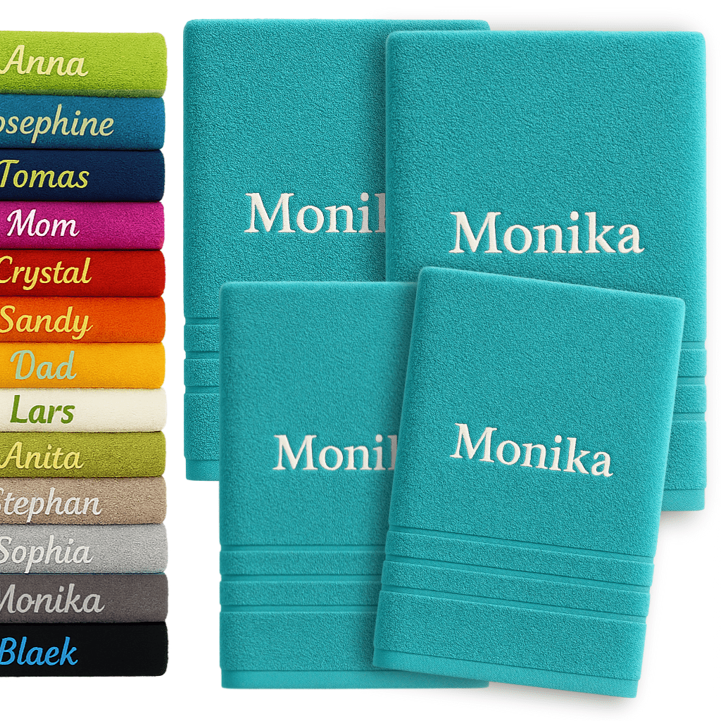 Pack Of 4 Personalised Hand Towel And Bath Towel With Name - Beautifully Embroidered Hand Bath Towel 100% Cotton 2x (50 X 100 Cm) + 2 X (140 X 70 Cm) - Custom Towel
