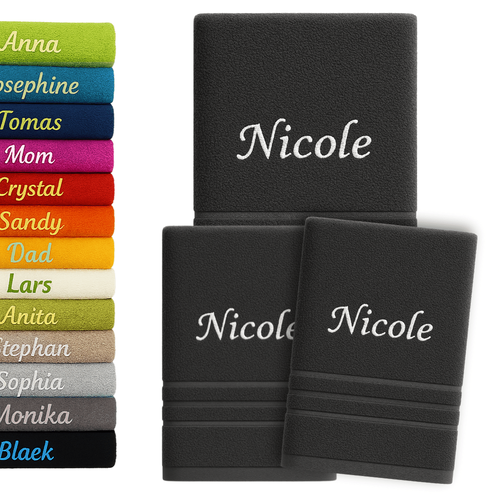 Pet-jos 3-pack Personalized Towel And Bath Towel With Name, Beautifully Embroidered Name, Hand Bath Towel, 100% Cotton Towel, 50 X 70 Cm + 140 X 70 Cm, Customized Towel