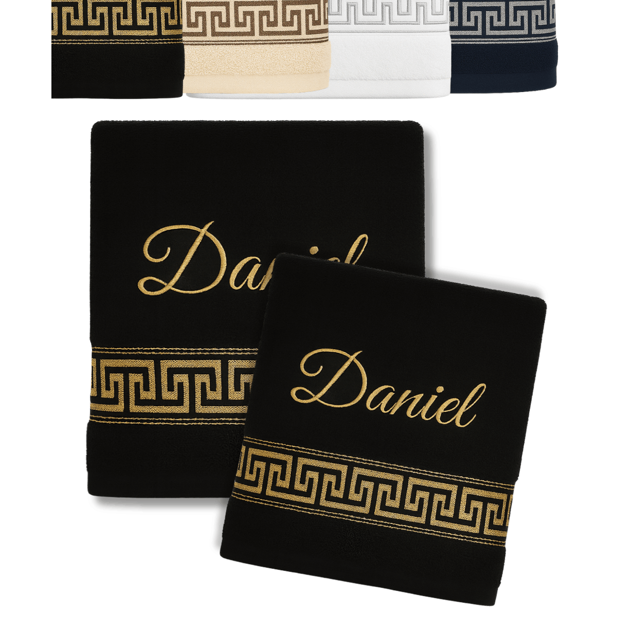 Pack Of 2 Personalised Hand Towel And Bath Towel With Name And Decorative Embroidery Beautifully Embroidered Name Hand Bath Towel 100% Cotton Towel 50 X 100 Cm + 140 X 70 Cm Personalised Towel With