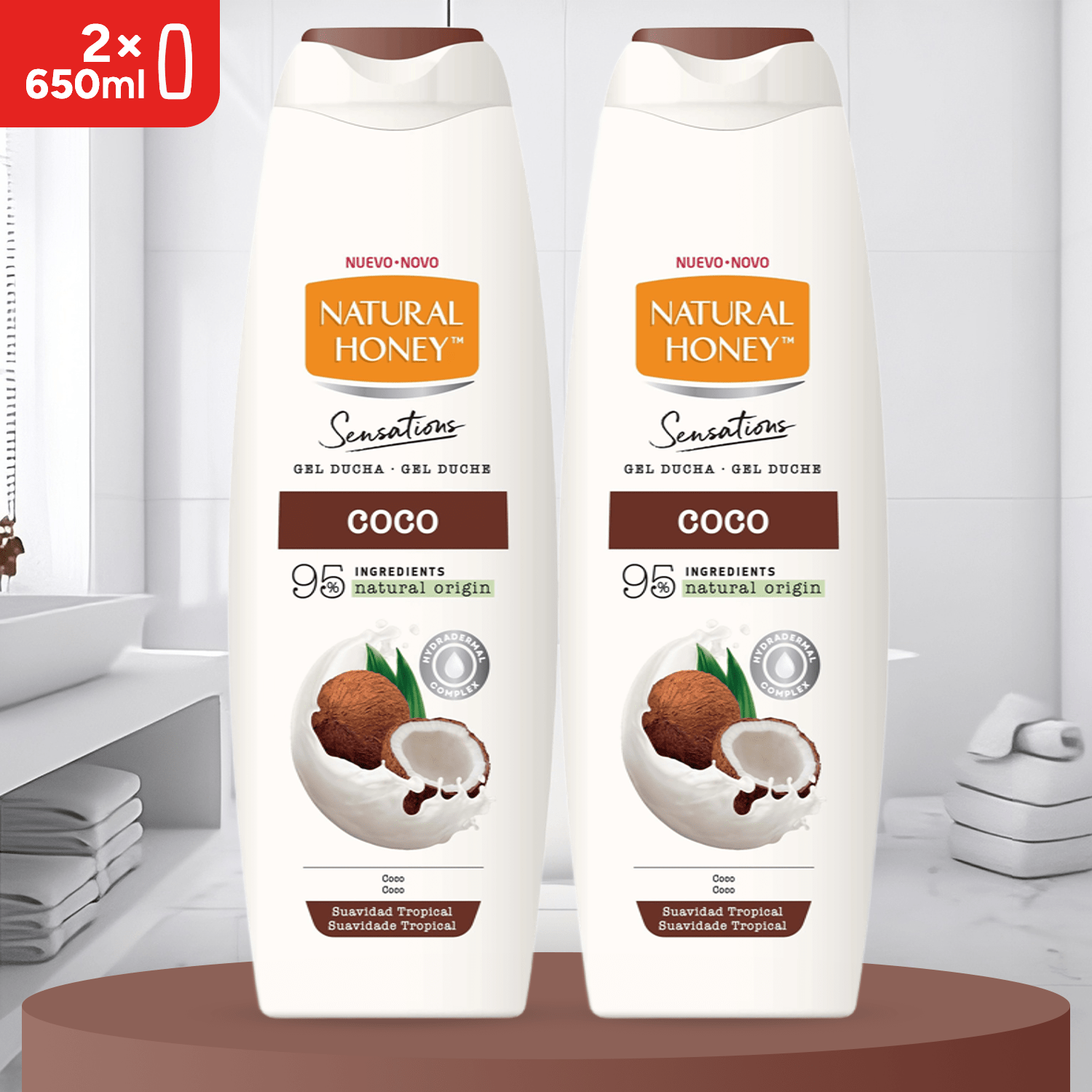 TEMU Natural Honey, Gel de Ducha con Natural de Coco Hidratante y Suavizante, con Complex para una Piel , Fresca y , Tropical, Línea , 650 ml