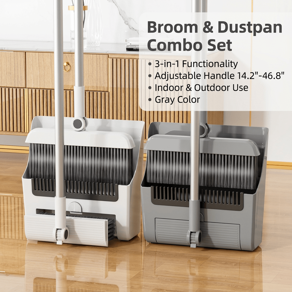 Image of Lager Broom And Dustpan Set For Home, Broom With Water Scraper, Hair-resistant, Dustpan And Floor Sweeping Tool, Garbage Shovel Broom