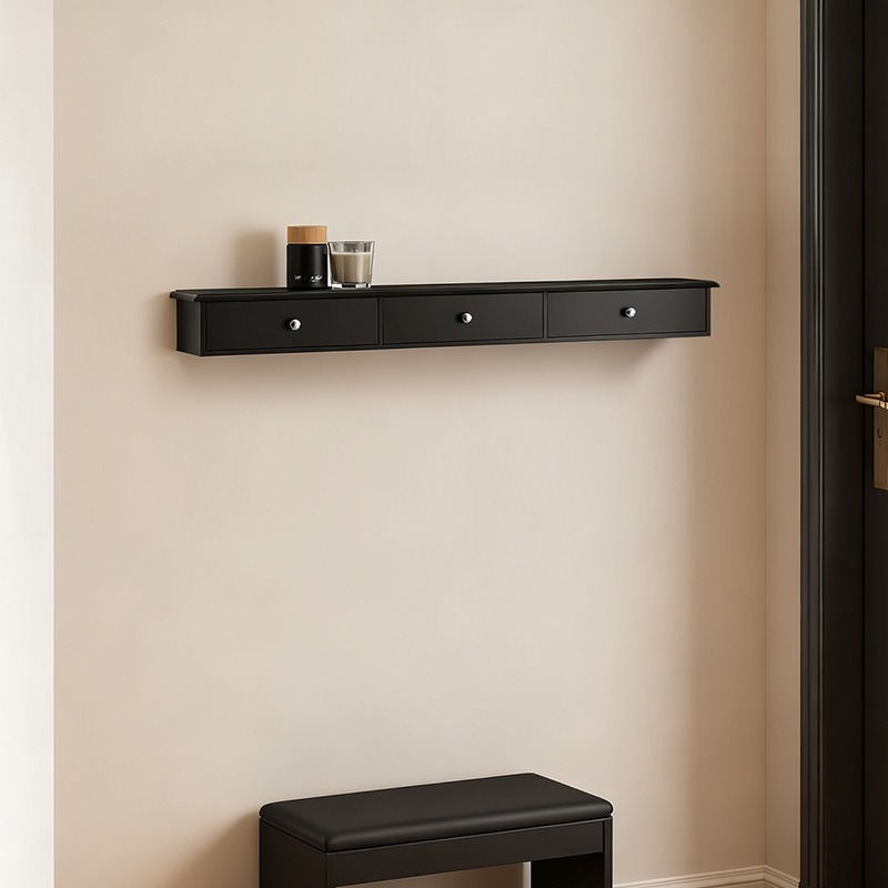 Image of 1pc Of Wall Shelf With Drawers, Hanging Shelf Made Of, Furniture For Hallway, Living Room, Kitchen, And Bedroom.