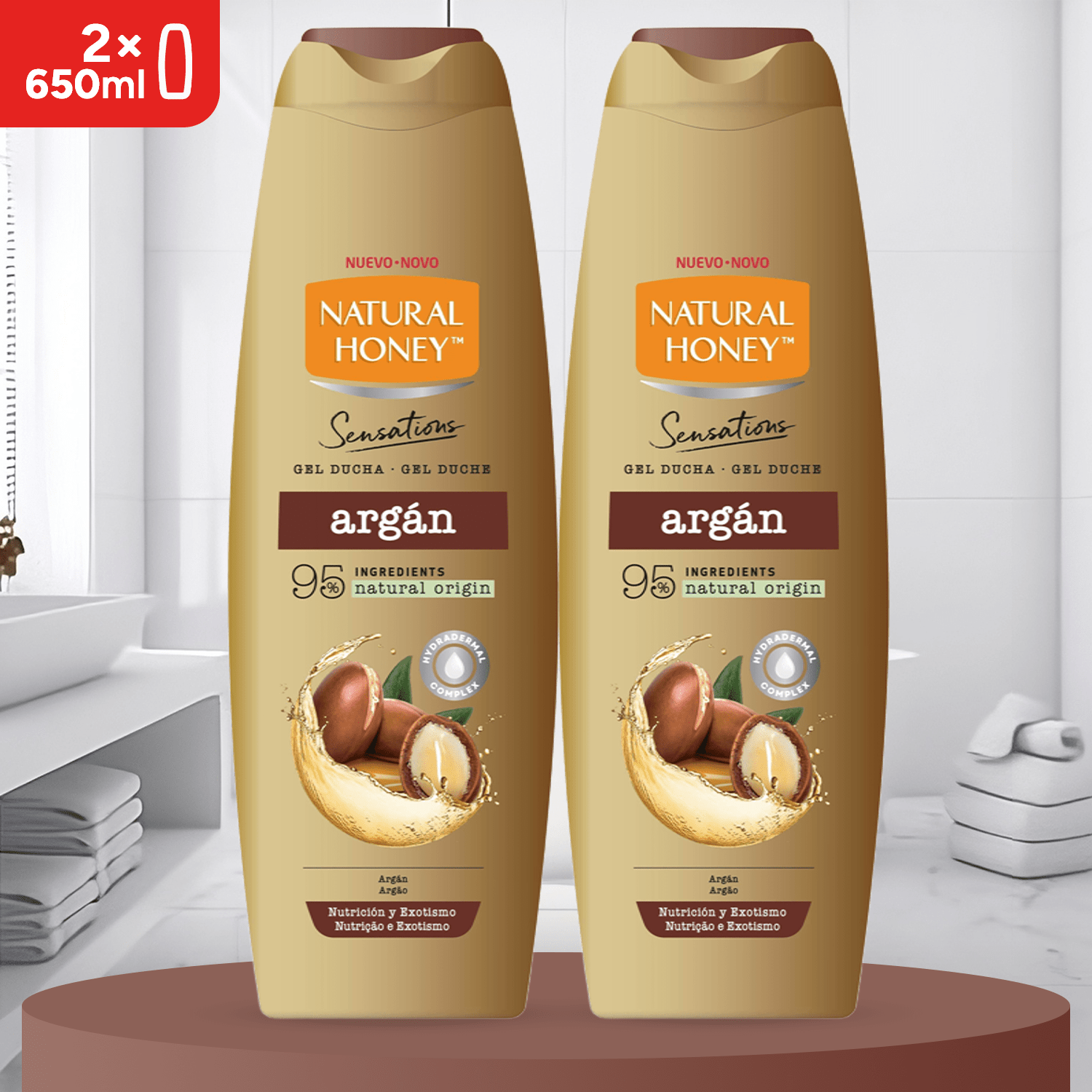TEMU Natural Honey, Gel de Ducha Hidratante con Argán, Nutrición y Exotismo para una Piel , Fresca y , Línea , 650 ml