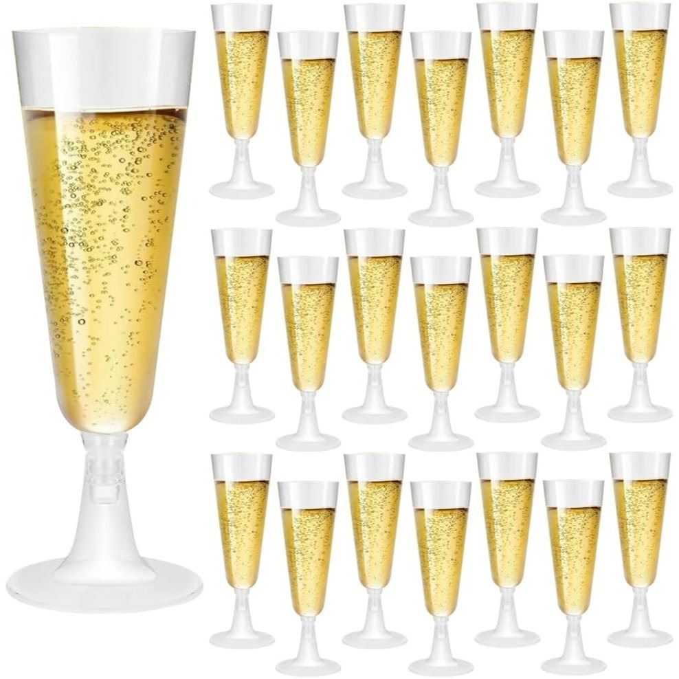 TEMU Reusable 24 Pack Clear Plastic Champagne Flute Glasses With Stem - 140ml Transparent Unbreakable Glasses Tumblers Drinks Cups Durable Reusable