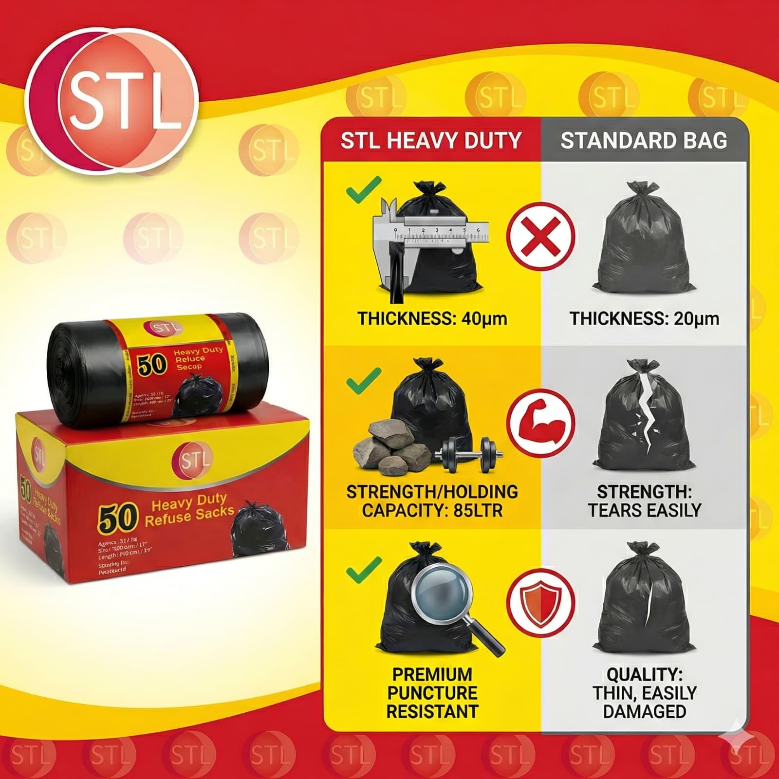 extra strong heavy duty black bin liners rubbish bags waste   garbage sacks details 8