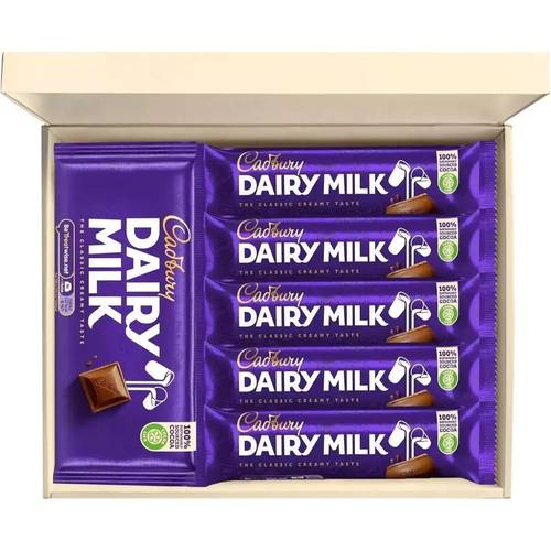 chocolate hamper box filled with full sized blocks and bars