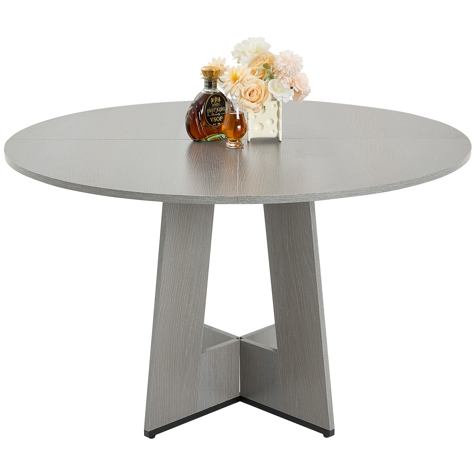 Image of Vevor Round Dining Table, 47 Inch Wood Table For 4-6 Person, Farmhouse Circle Dinner Furniture, Rustic Leisure Tables With Thick Wooden Legs, For Home Room, Grey (only Table)