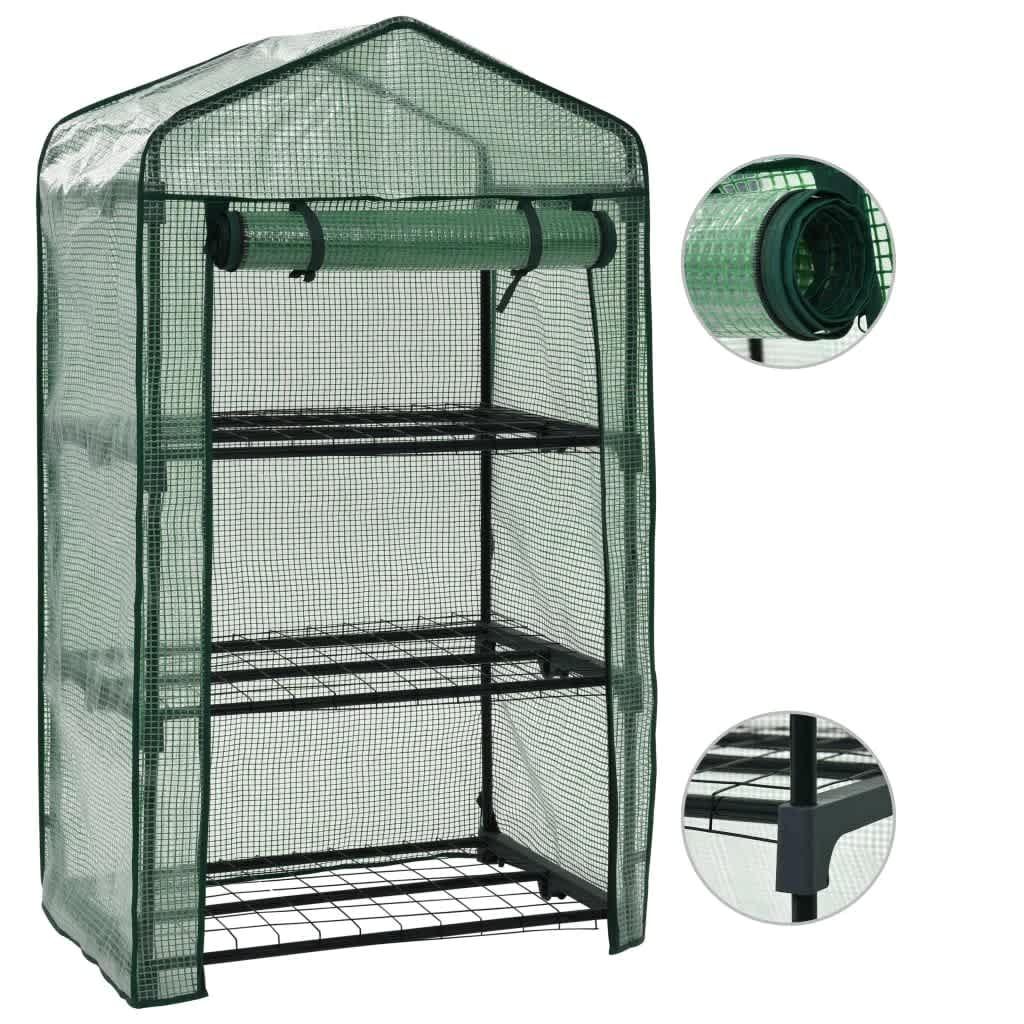 Image of Vidaxl Mini Greenhouse 3-stage Roll-up Door With Zipper Greenhouse Cold Frame Plant Shelf Balcony Film Greenhouse 69x49x125cm