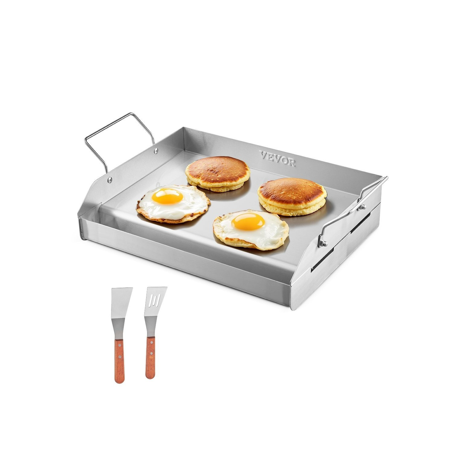 Image of Vevor Stainless Steel Griddle, 17x13 Inch Universal Flat Top Rectangular Plate, Gas Grill Griddle For Bbq Grill, Teppanyaki, Portable Family Cookware With Handle, For Camping Tailgating Party