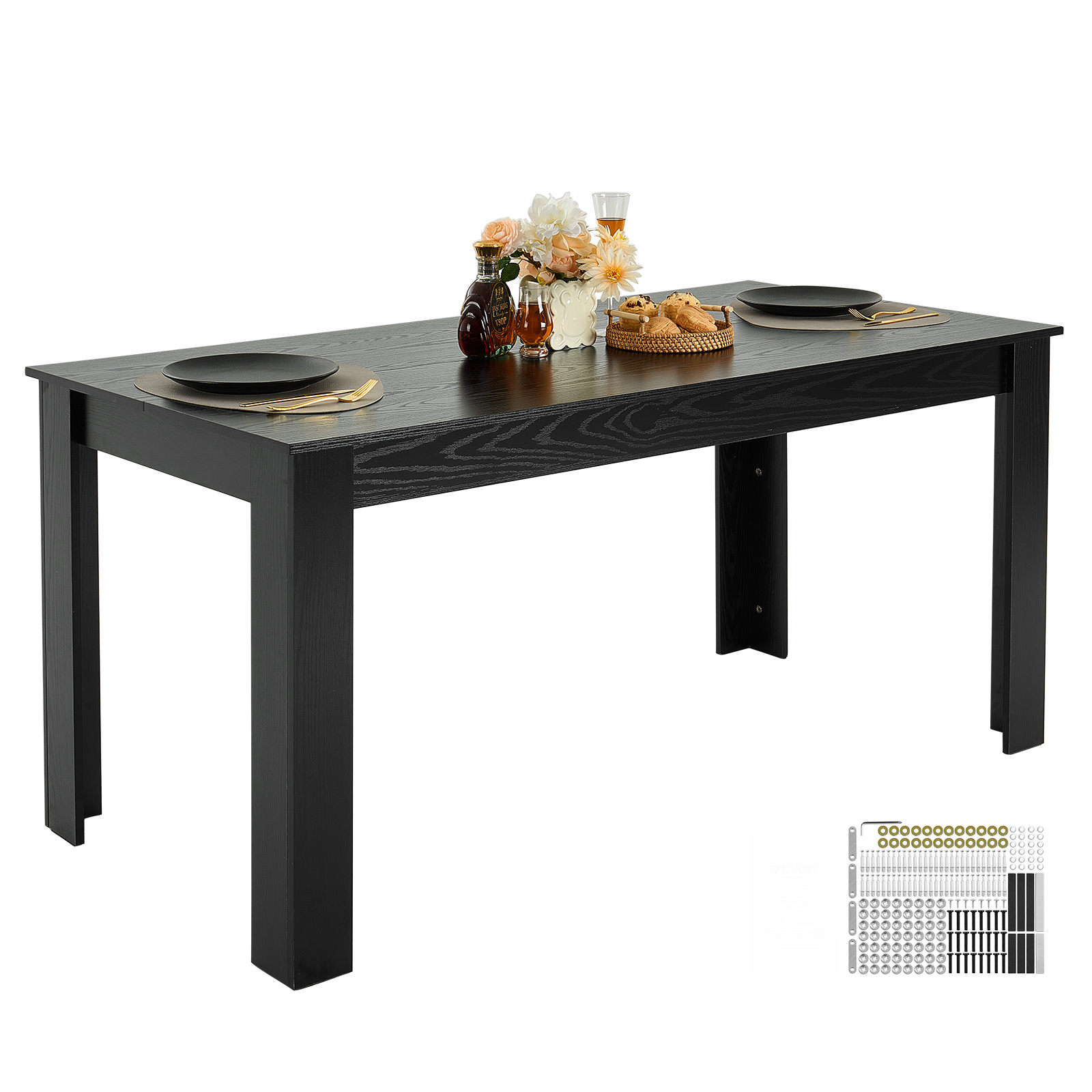 Image of Vevor Rectangle Dining Table, 63 Inch Length Large Wood Tables For 4-6 Person, Modern Dinner Furniture, Conference Desk Supporting For 330lbs, For Home Room, Black (only Table)