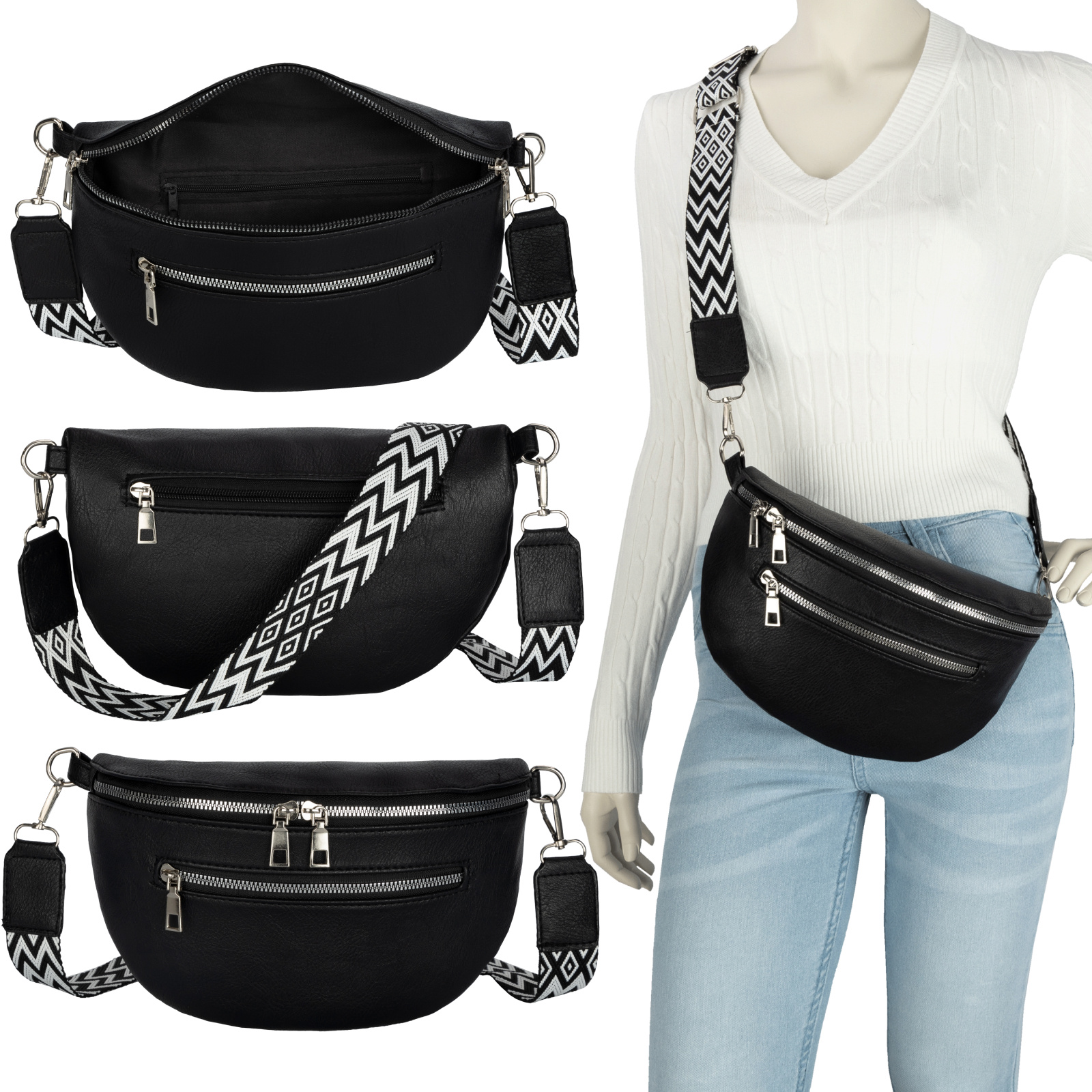Waist Bag Crossbody Bag Hip Bag Artificial Leather Italy Design Black