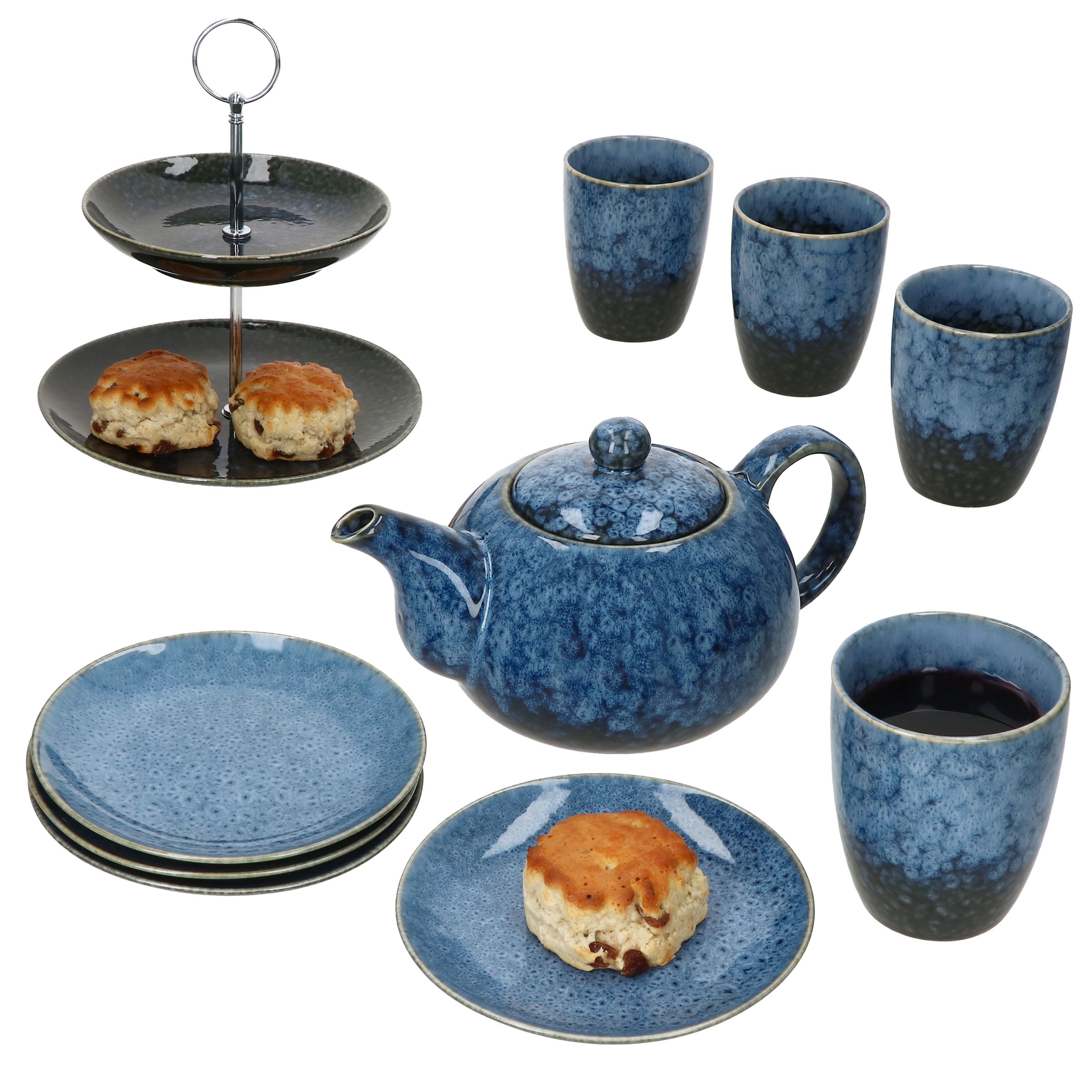 Image of 10pcs Teeset Scones Of Ceramic 1x Shelf, 1x Teapot, 4x Cups & 4x Plates - 24303276