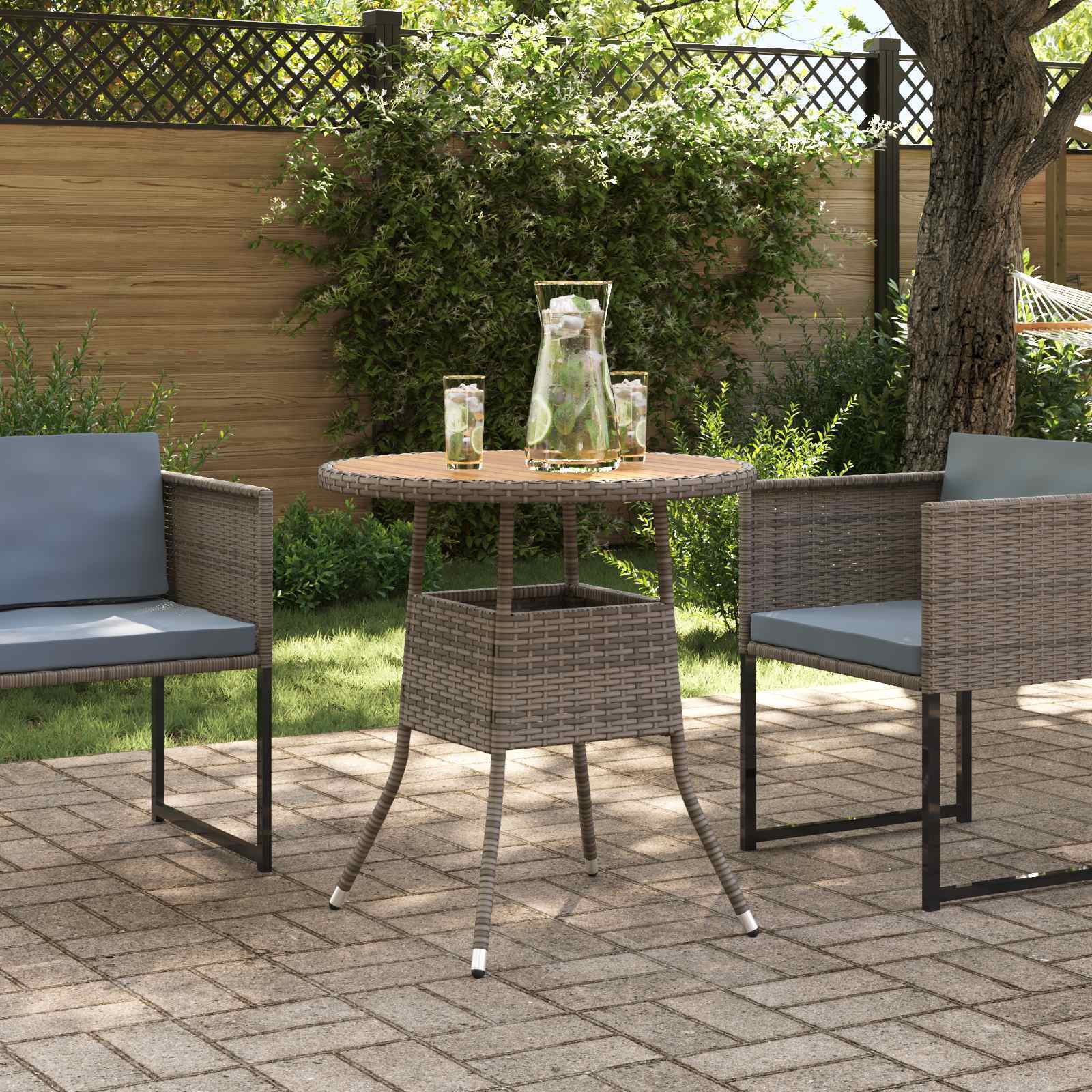 Image of Vidaxl Dining Table For Dinner Grey And Acacia 70 X 70 X 73 Cm, Garden And Terrace, Round, Contemporary Design, Uv-resistant Materials, Outdoor Use, Long-lasting Quality, Elegant Look