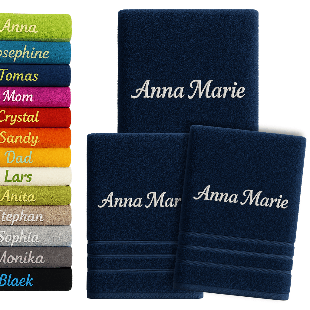 Image of Pet-jos 3-pack Personalized Towel And Bath Towel With Name, Beautifully Embroidered Name, Hand Bath Towel, 100% Cotton Towel, 50 X 70 Cm + 140 X 70 Cm, Customized Towel