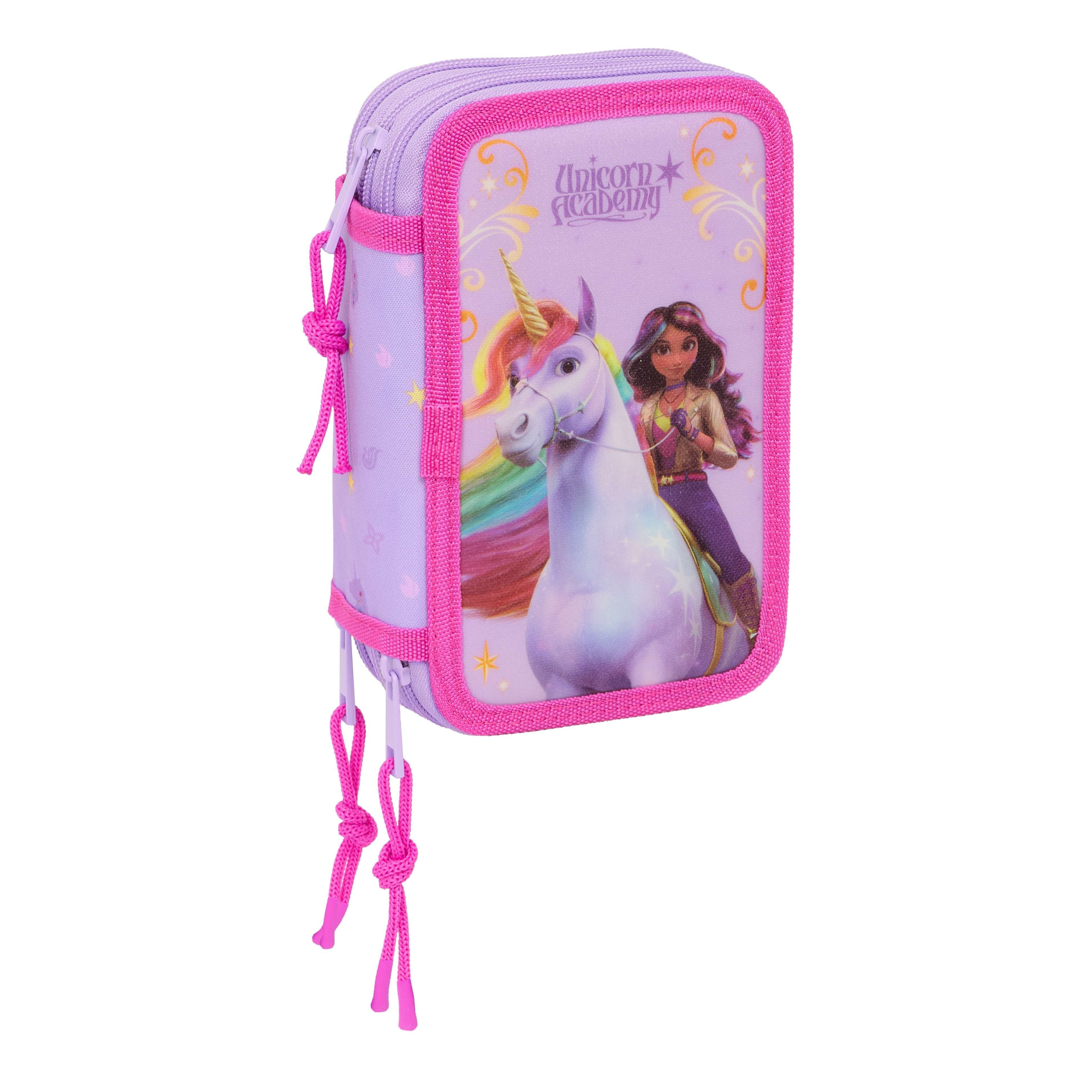 Unicorn Academy Pencil Case Pouch Folder Pen Case School Bag Unicorn 37pcs 3 Compartments 3-fold Filled