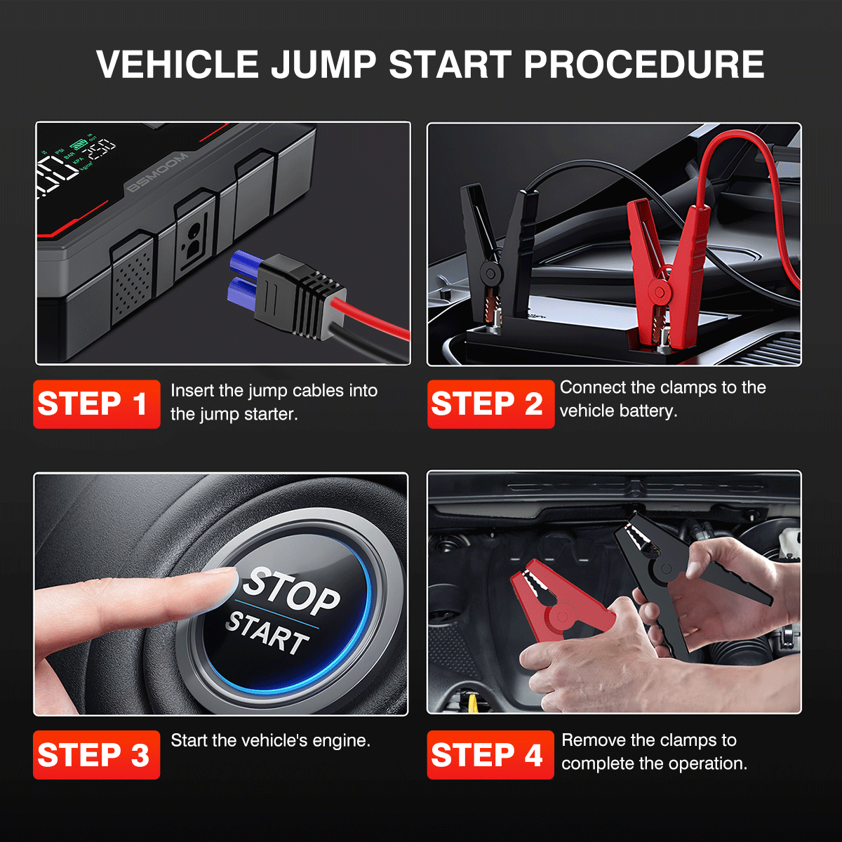 Pornitor auto 8000A cu compresor de aer, pompă de umflat anvelope fără fir, demaror de baterie cu power bank și lanterne LED, cutie de pornire auto 12V pentru toate vehiculele pe benzină sau diesel de 10.0L