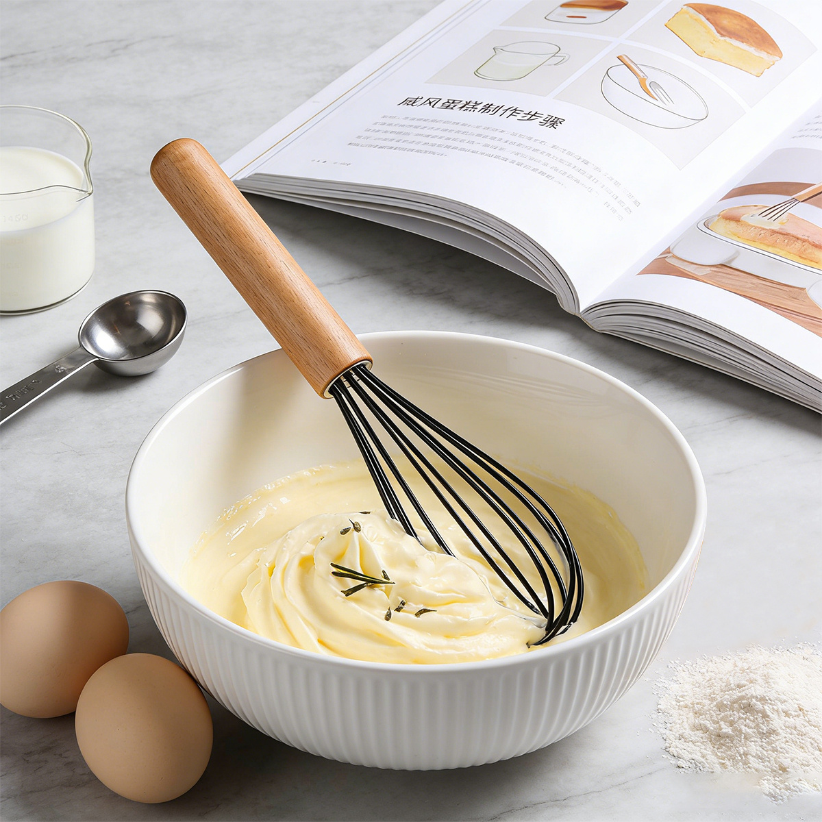 TEMU 1 pieza de de silicona con mango de madera, duradero, fácil de limpiar y antideslizante, un manual multifunción para y mezclador de ,