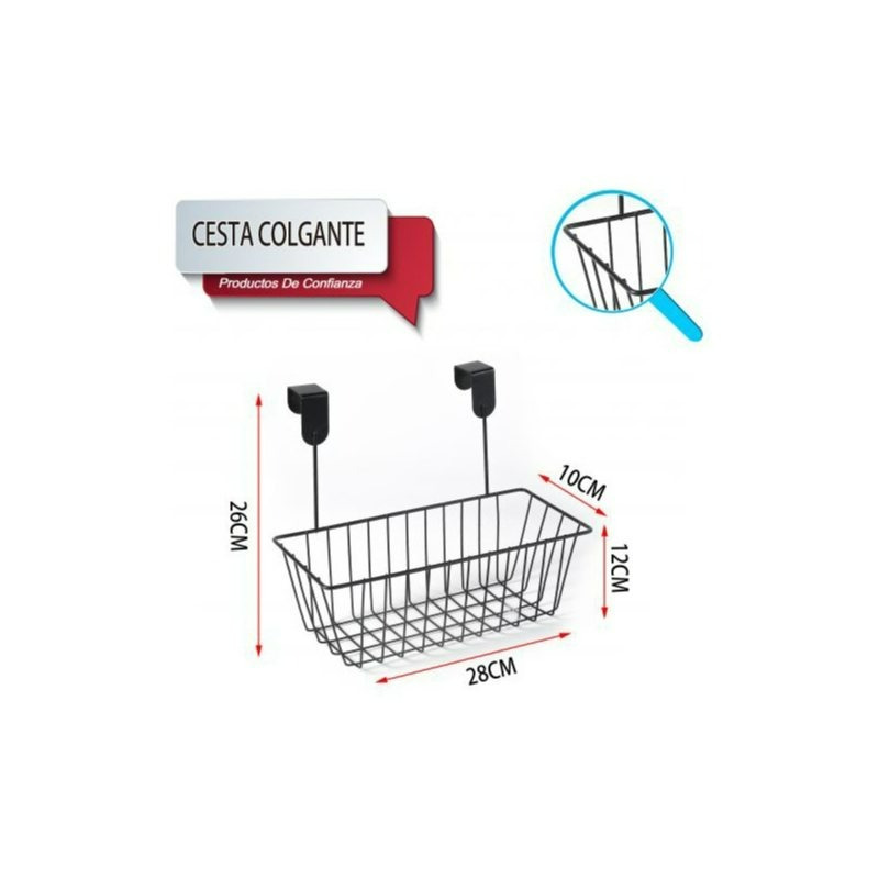 TEMU Cesta colgante metálica para cocina baño o despensa con ganchos superiores para colgar en puertas o estantes ideal para organizar frascos